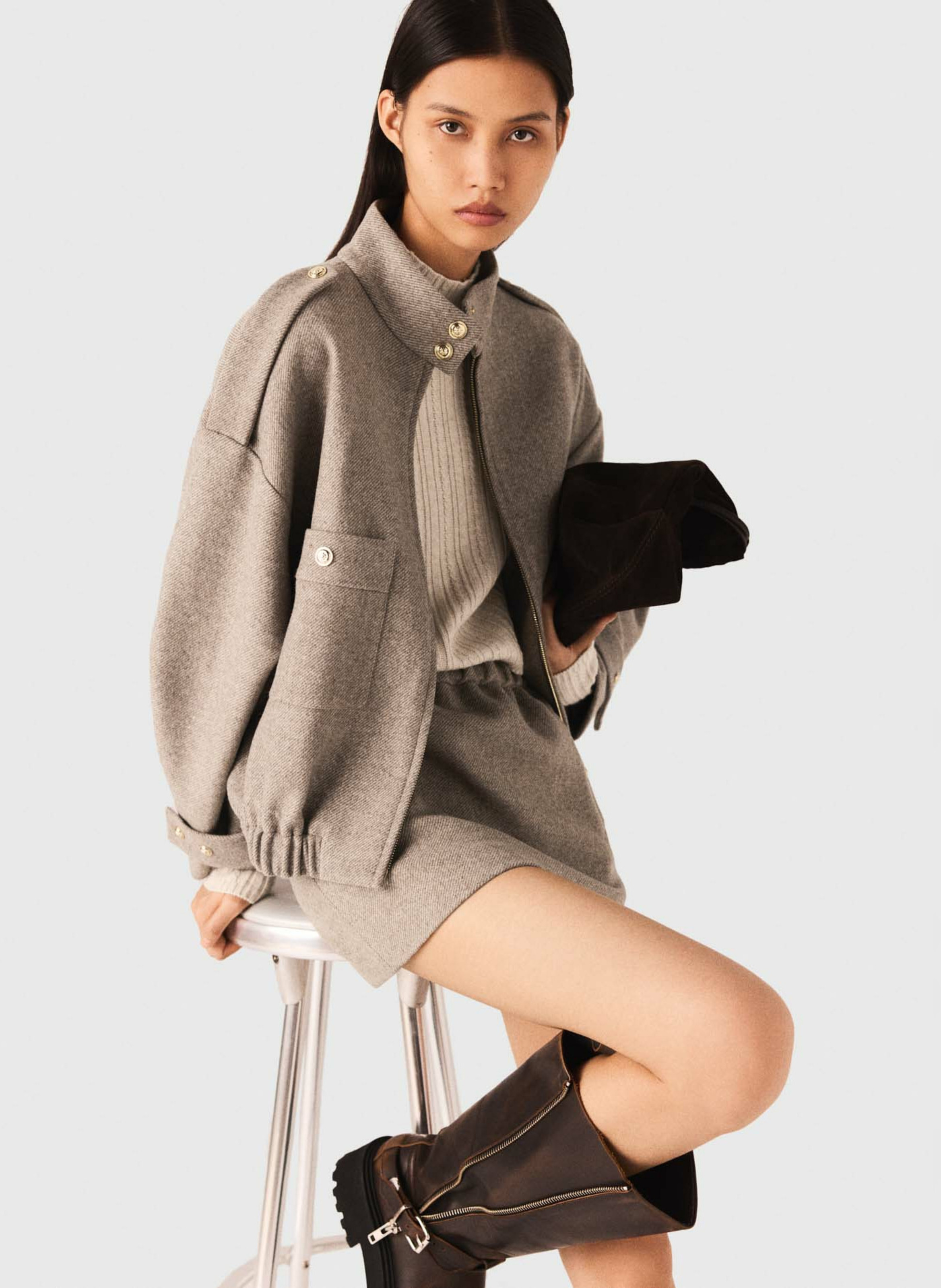 Blouson col montant en laine mélangée MAJE Beige