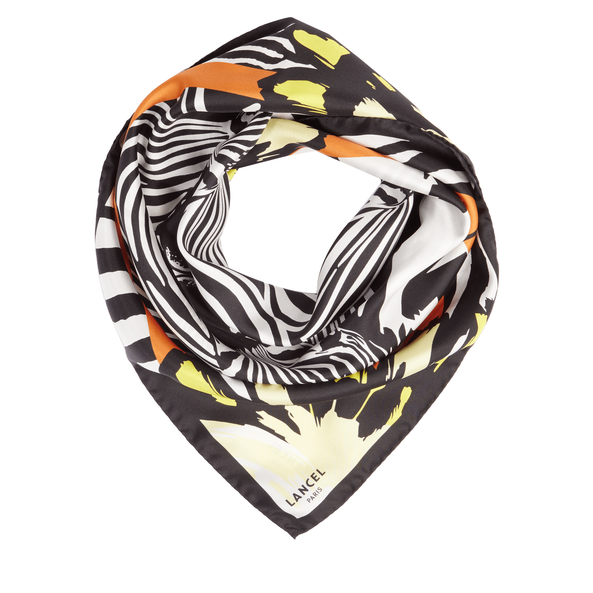 Carré de soie 90 cm motif zebra mania en soie LANCEL Noir