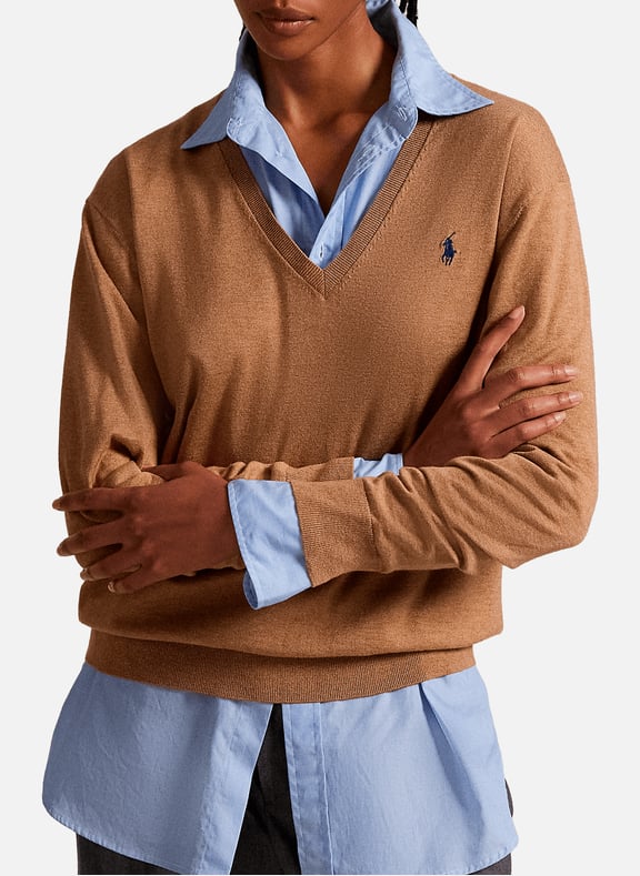 Pull col V en coton Marron by POLO RALPH LAUREN POLO RALPH LAUREN Pull col V en coton Marron