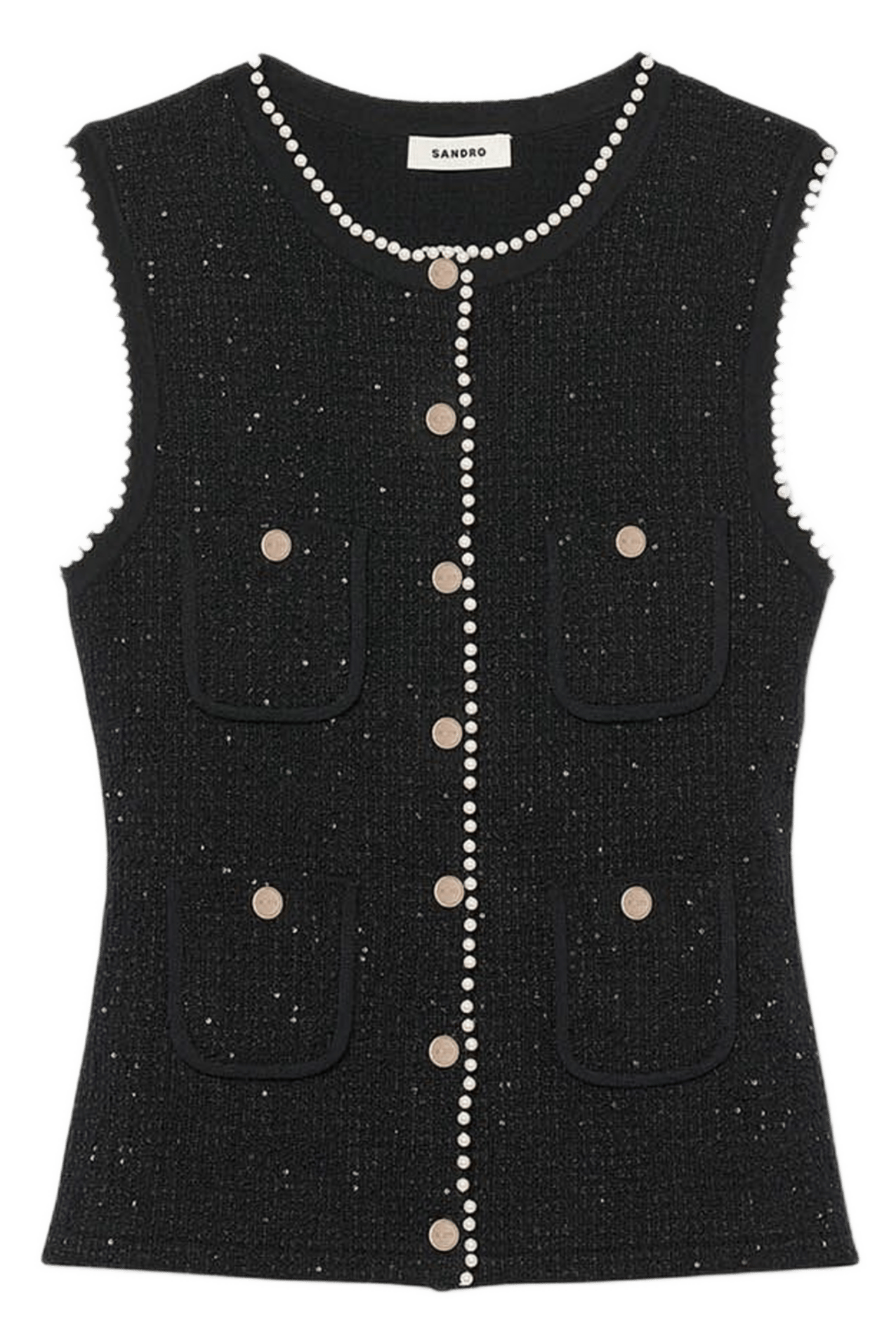 Cardigan boutonné en tweed fantaisie Noir