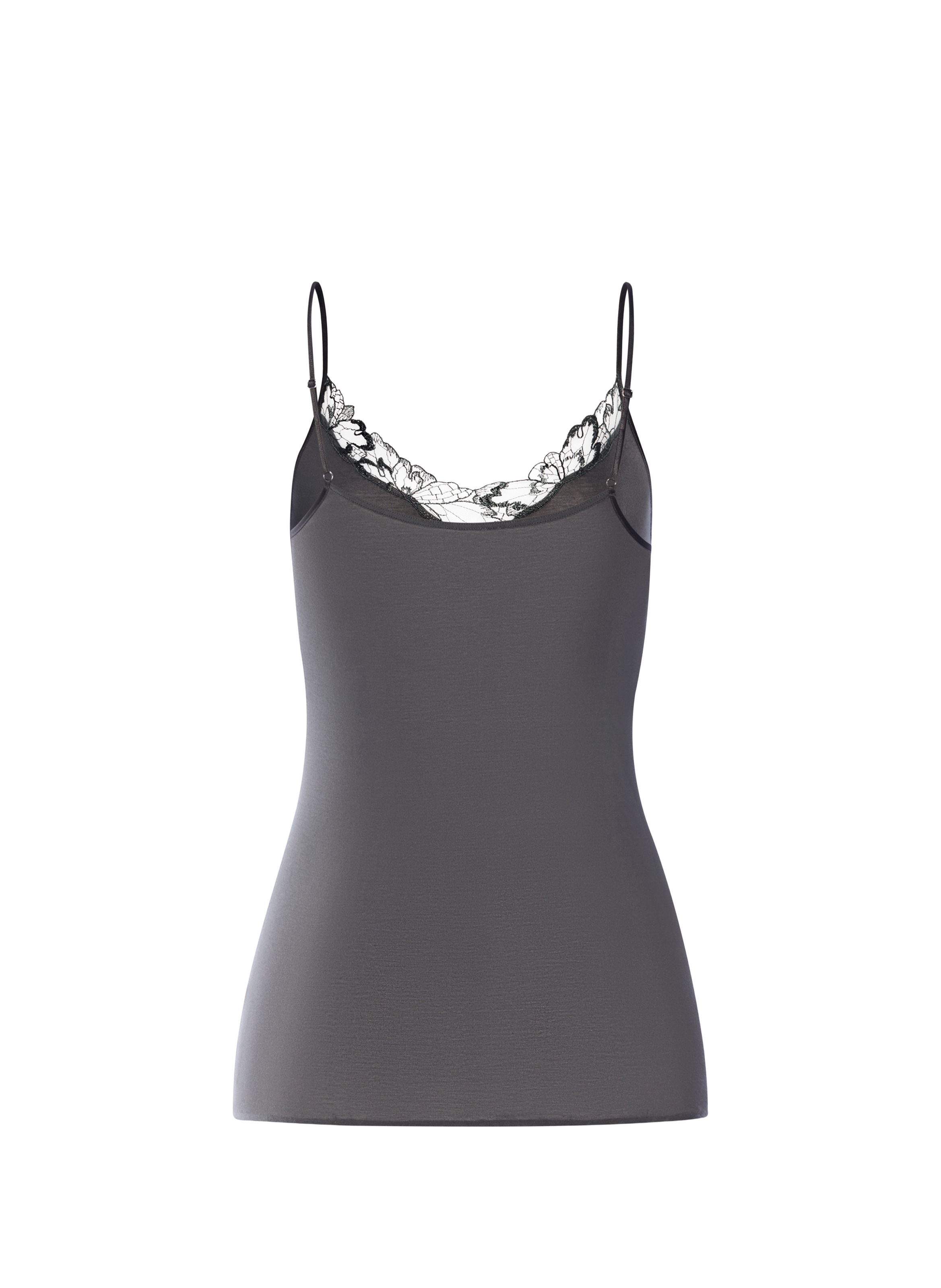 Top dentelle à col V en coton HANRO Gris
