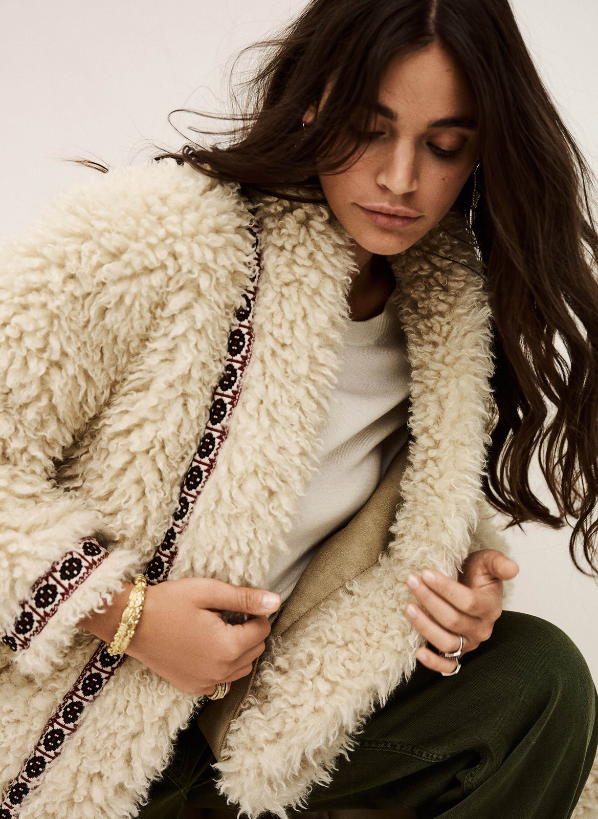 Manteau col châle effet fourrure cais BA&SH Beige