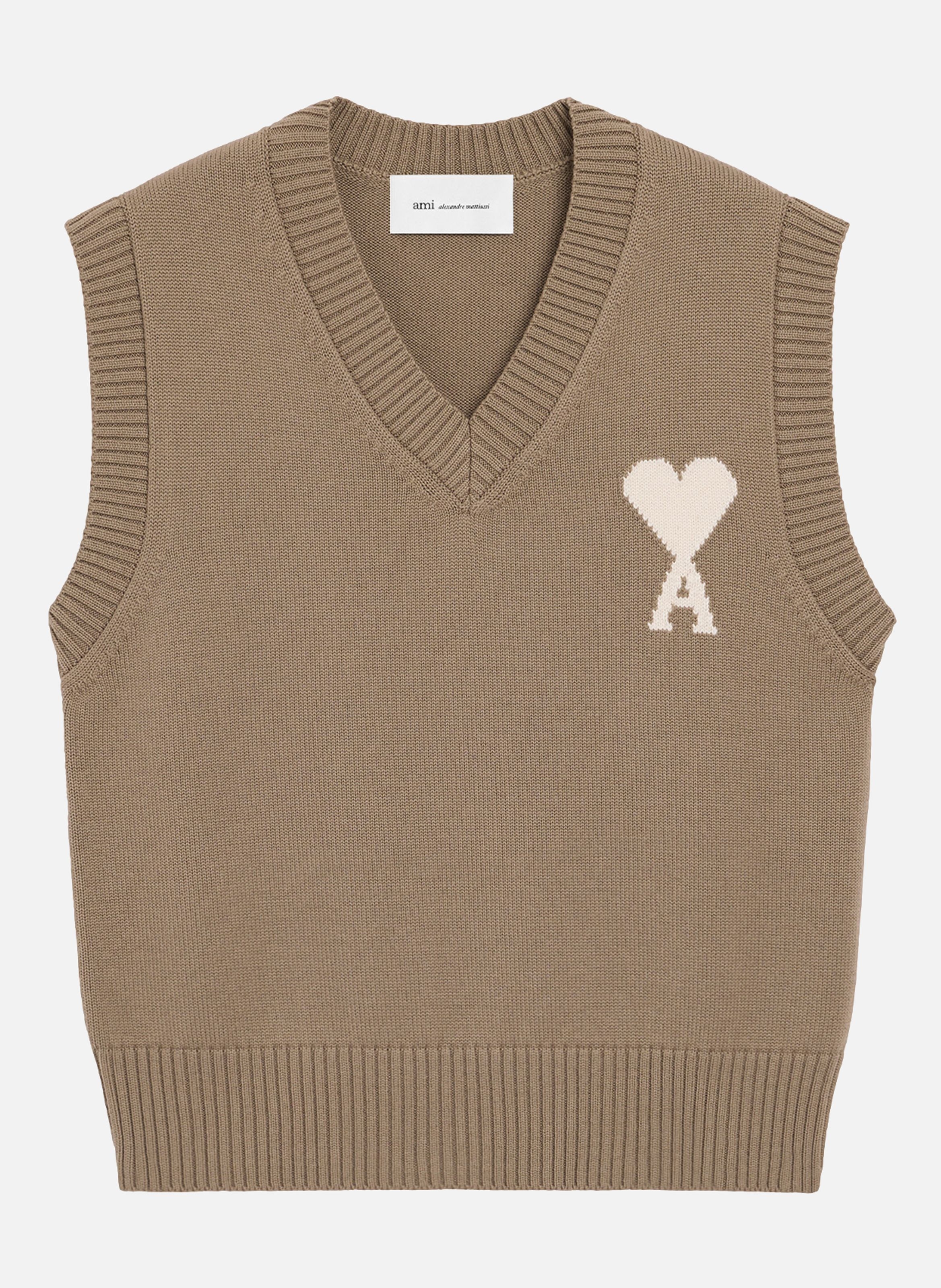 Pull col v sans manches ami de coeur en laine unisexe AMI PARIS Beige