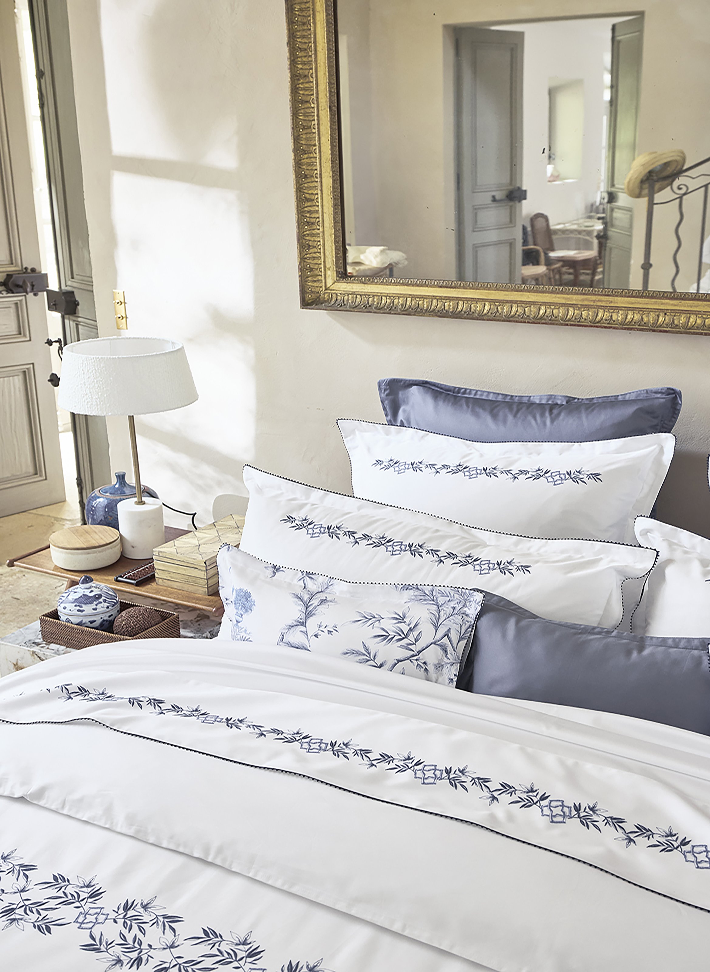 Taie d'oreiller imprimée en satin de coton bio, mirabeau ALEXANDRE TURPAULT Blanc