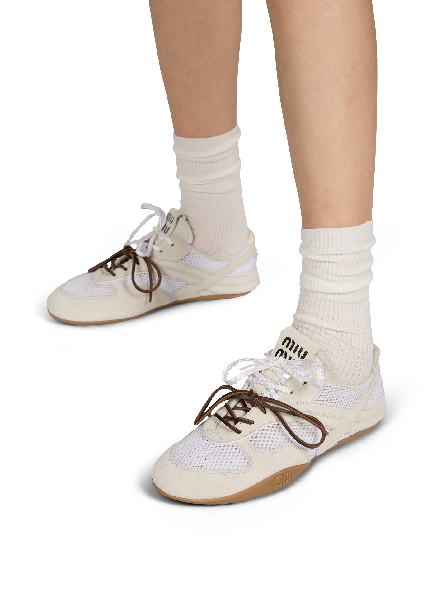 Baskets bi-matière Gymnasium avec double lacet MIU MIU Blanc