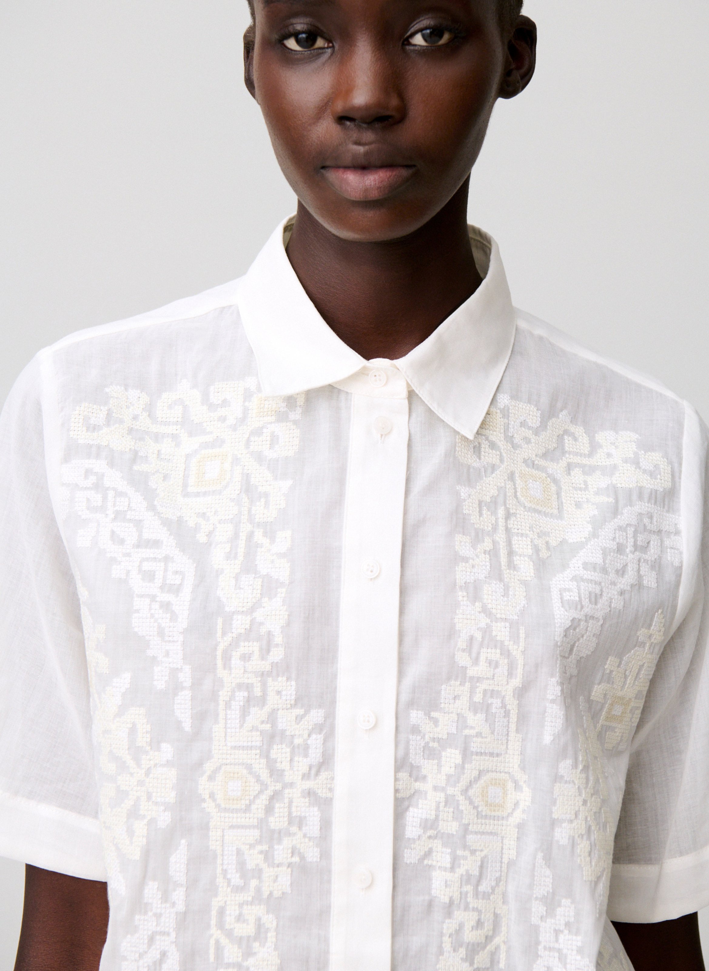 Chemise col classique en coton mélangé CLAUDIE PIERLOT Beige