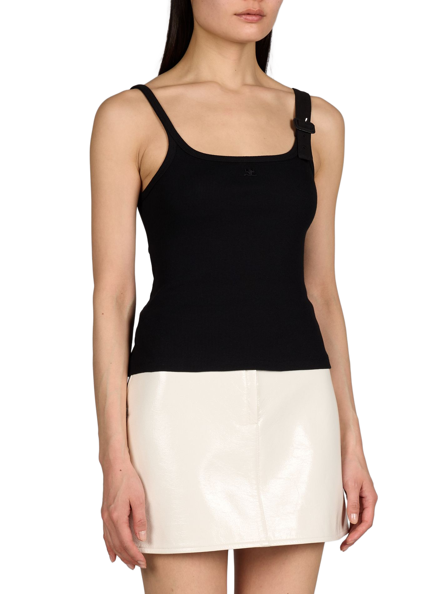 Débardeur droit en coton mélangé COURRÈGES Noir