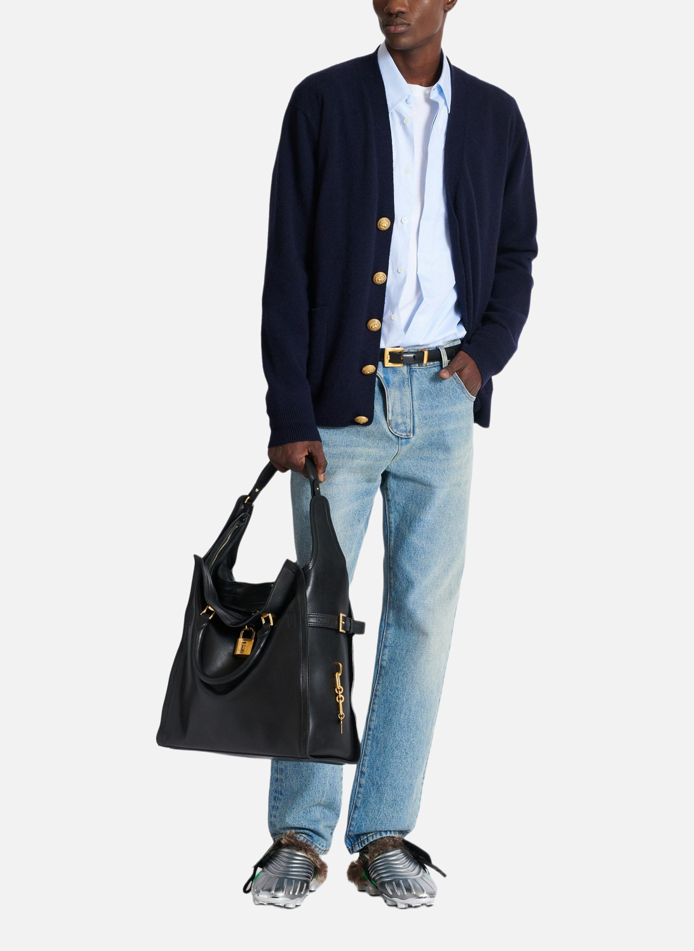 Cardigan en éco-cachemire BALMAIN Bleu