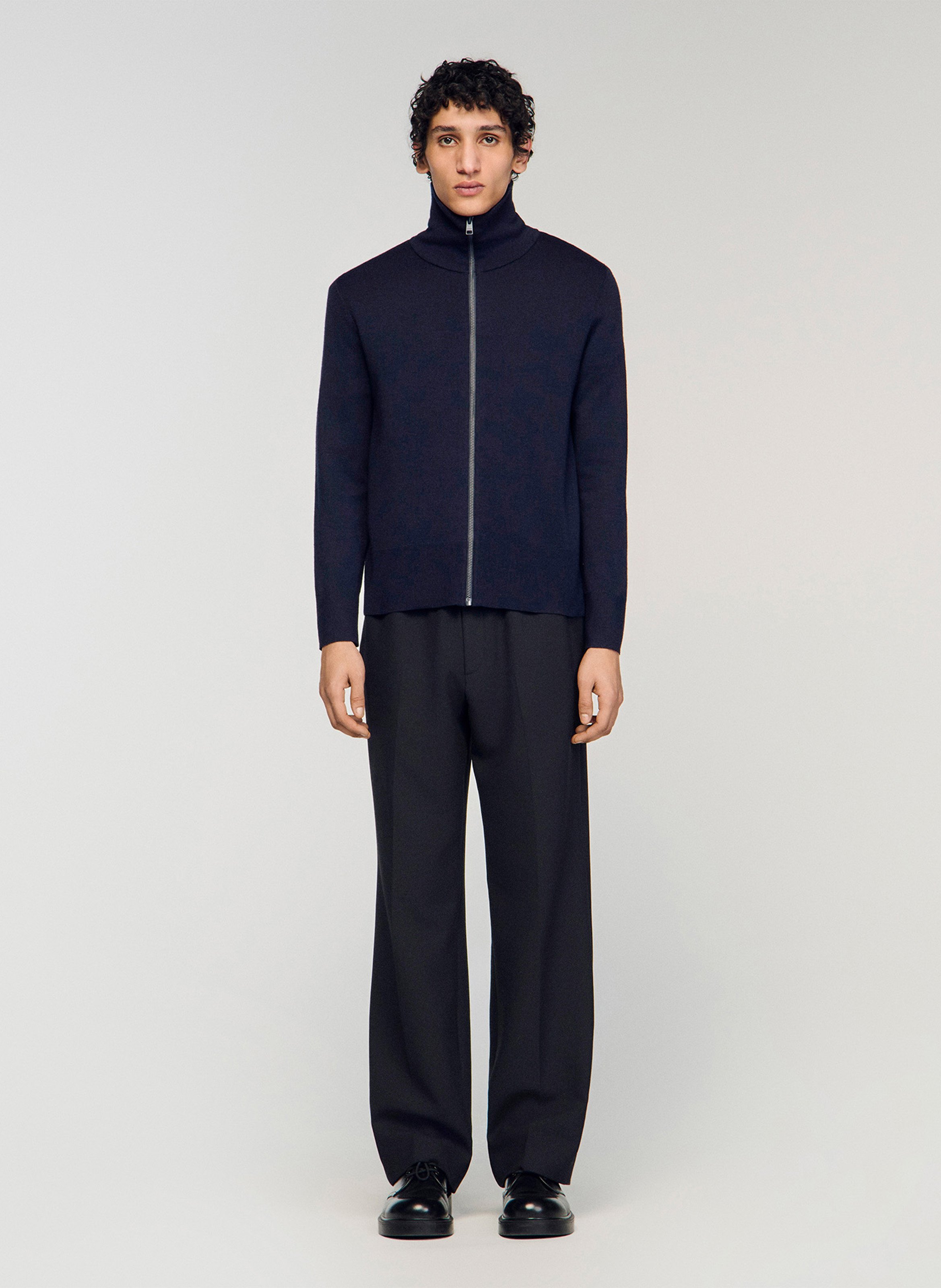 Gilet zippé en laine mélangée SANDRO Bleu
