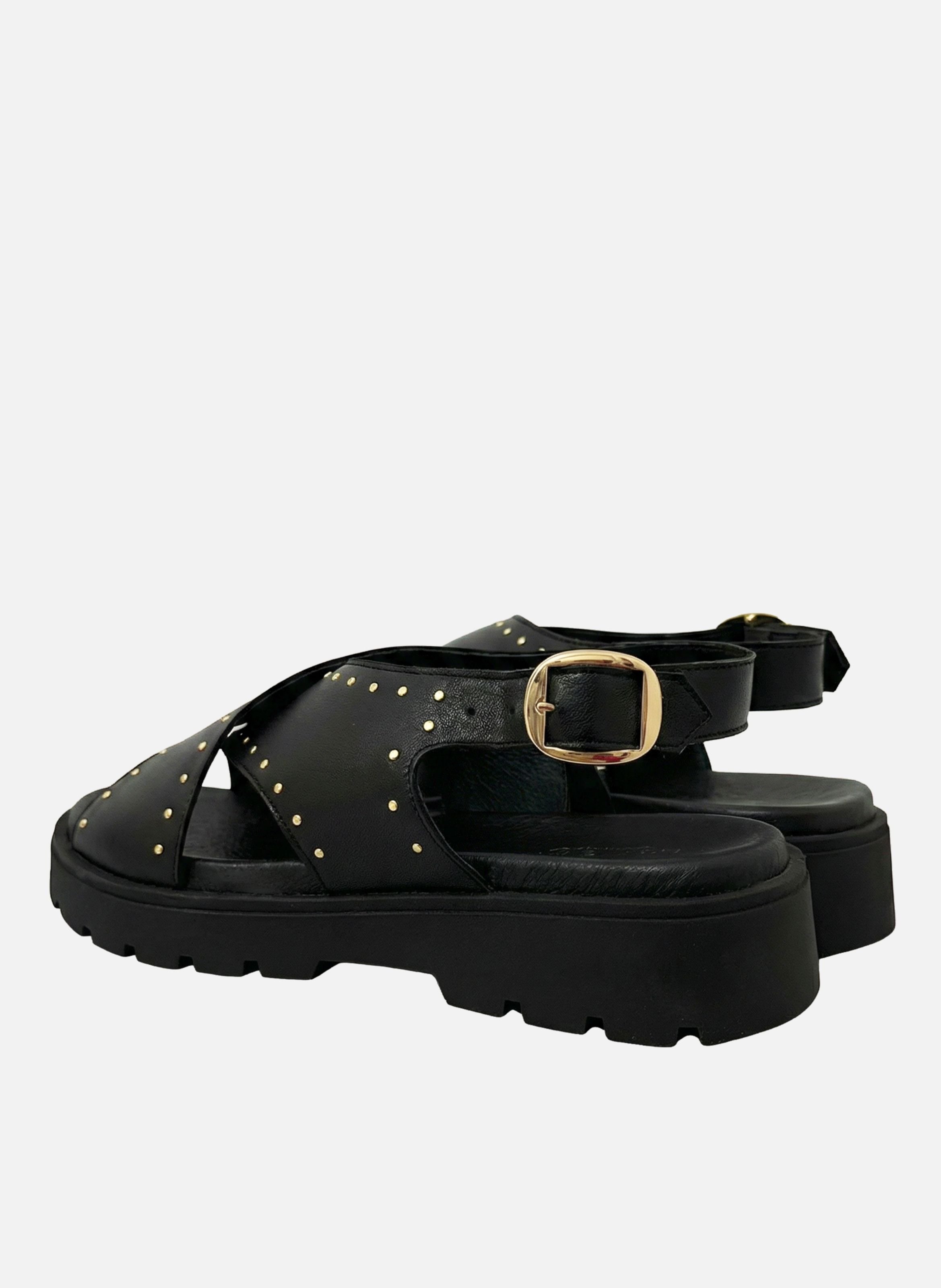 Rubber sole smooth leather sandals JULES & JENN Zwart