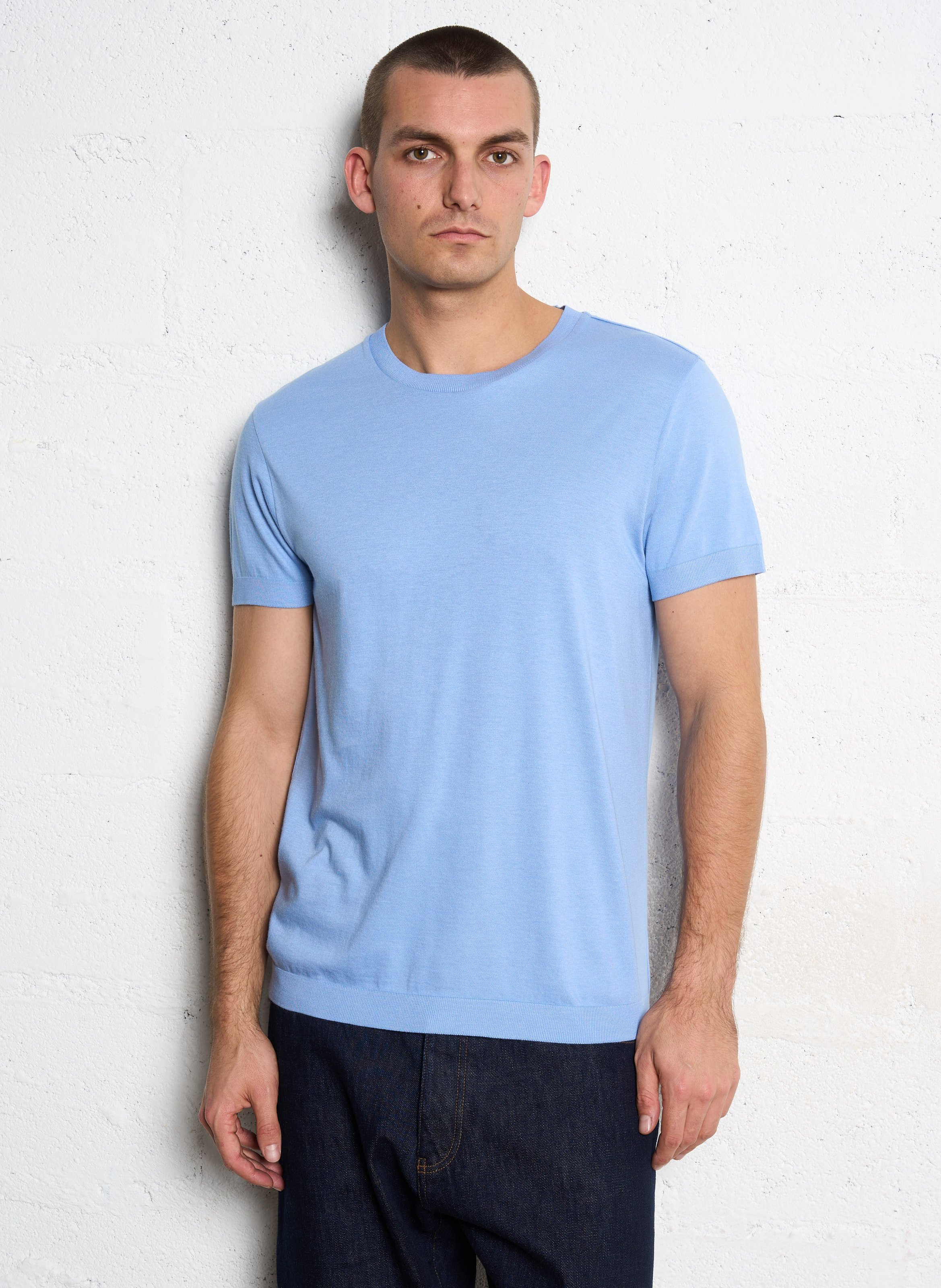 Tee-shirt droit col rond en coton mélangé IKKS Bleu