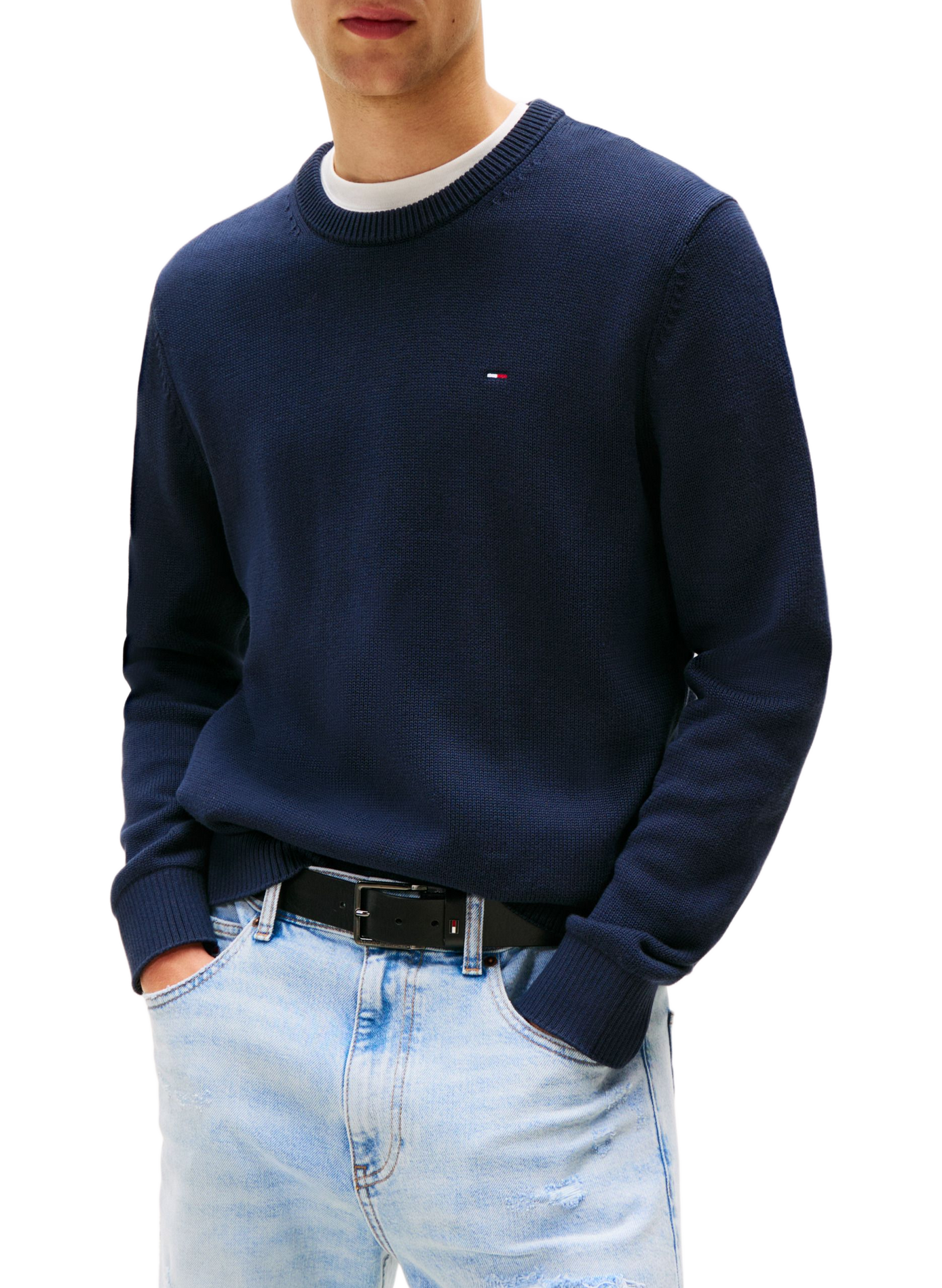 Schmaler Baumwollpullover mit Logostrick | Blau TOMMY HILFIGER Herren