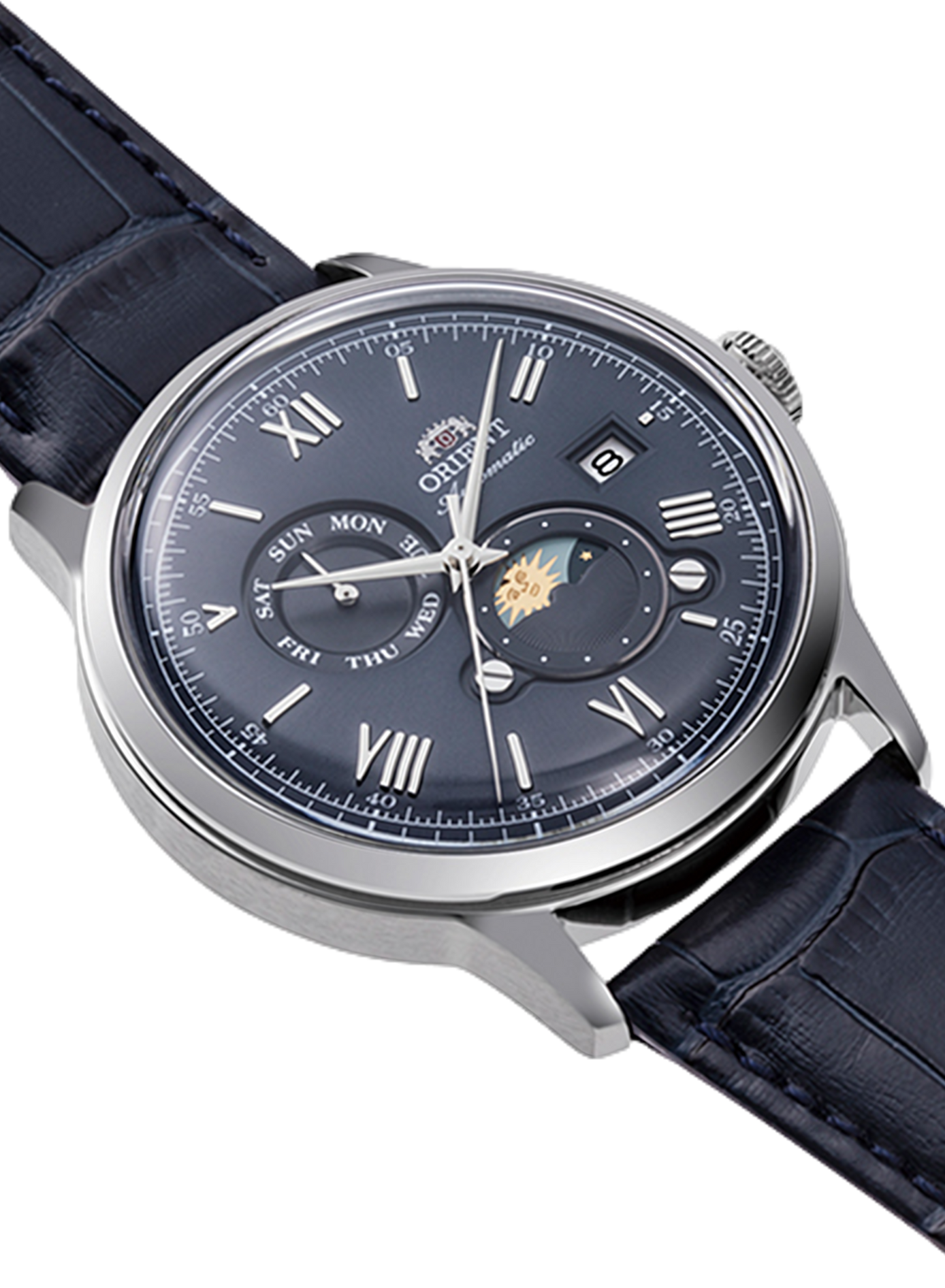 Automatische Uhr Sonne & Mond aus Leder ORIENT Blau