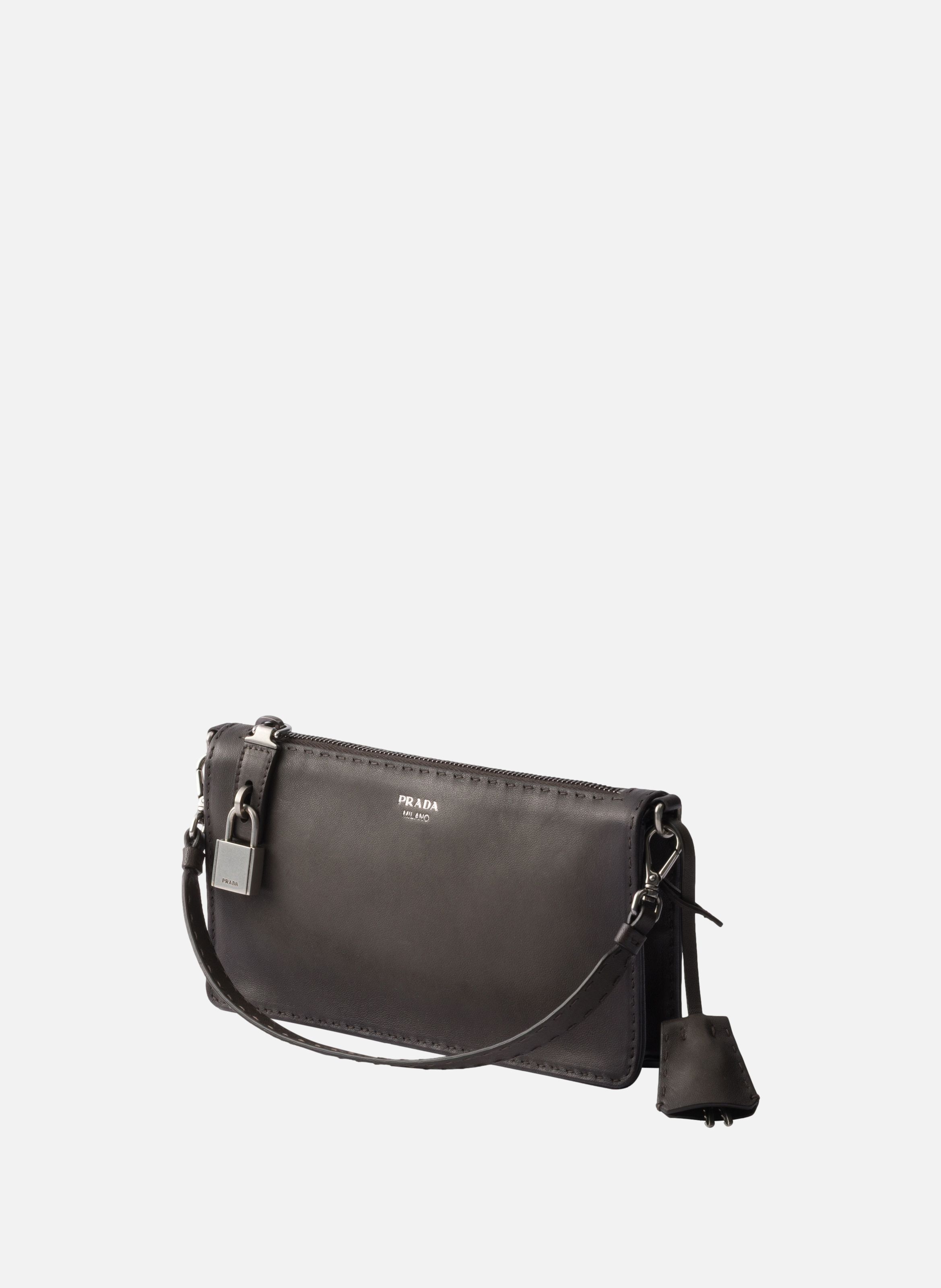 Pochette en cuir vieilli PRADA Gris