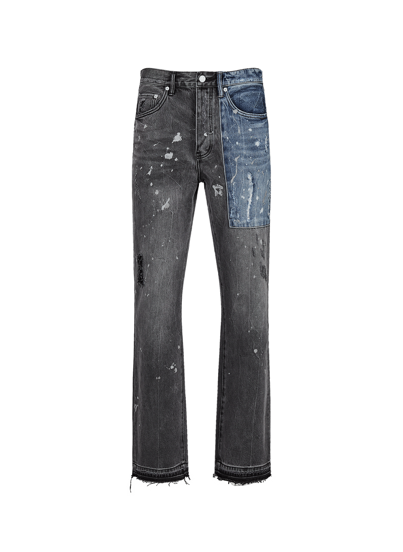 Faded and distressed denim jeans with paint splatter effect in cotton PURPLE BRAND Black