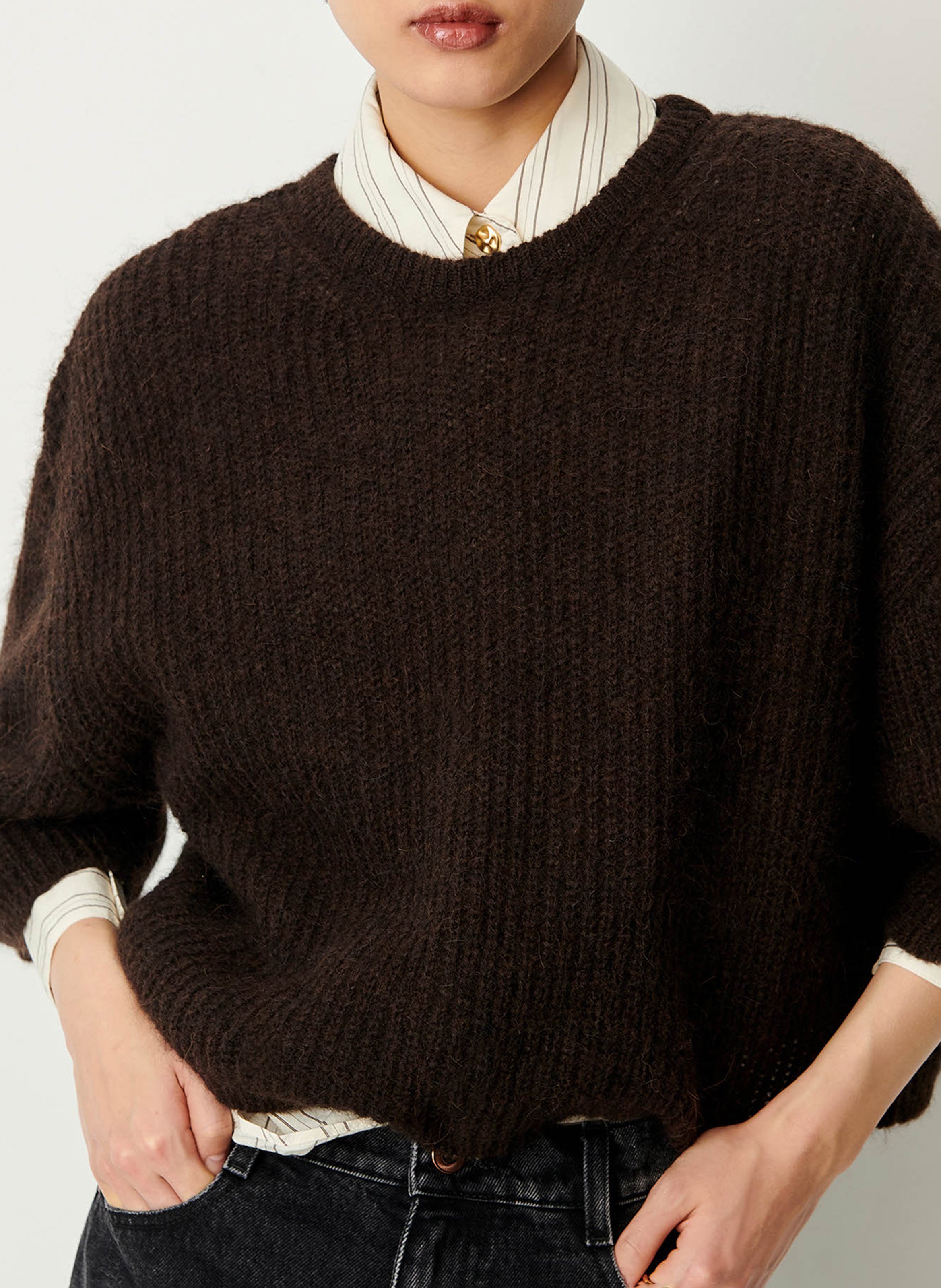 Pull ample col rond manches 3/4 en laine mélangée tallon SESSUN Marron
