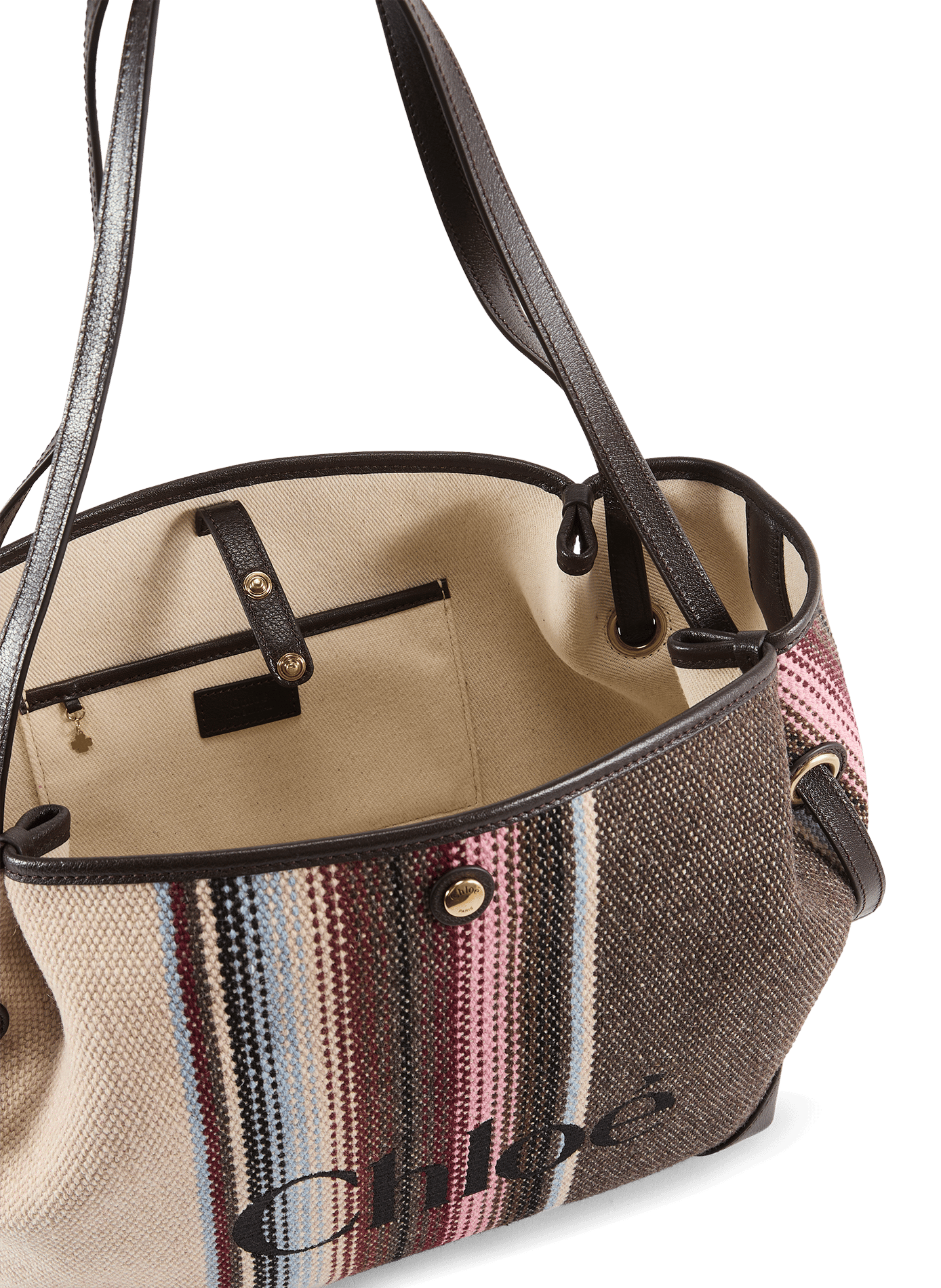 Striped Clover tote bag in cotton and leather CHLOÉ Brown