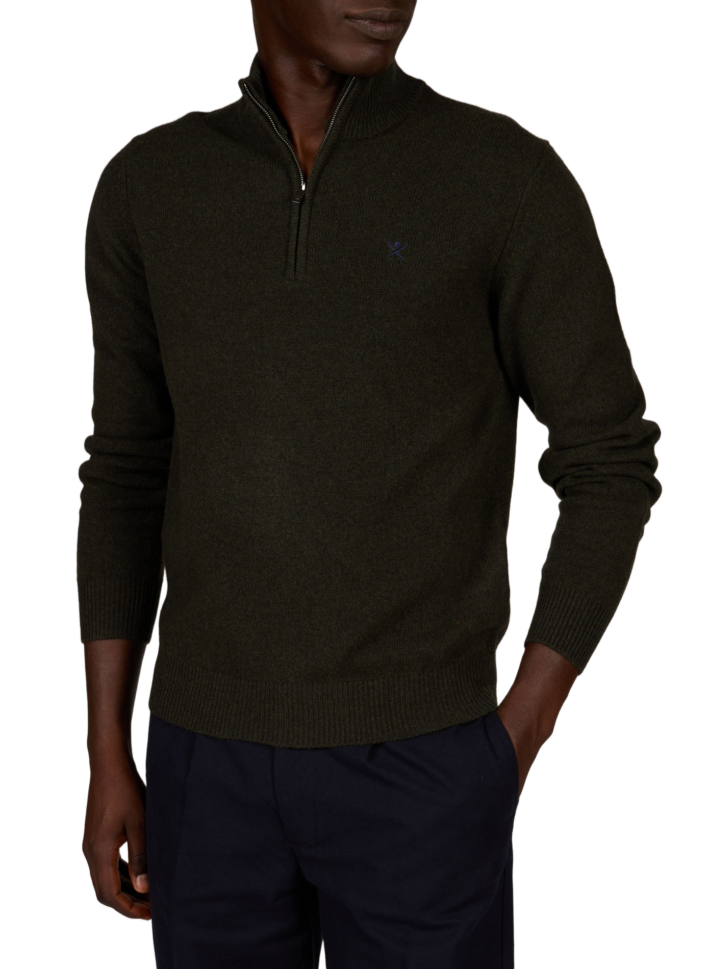 Straight-fit zip-up high-neck wool jumper HACKETT Green