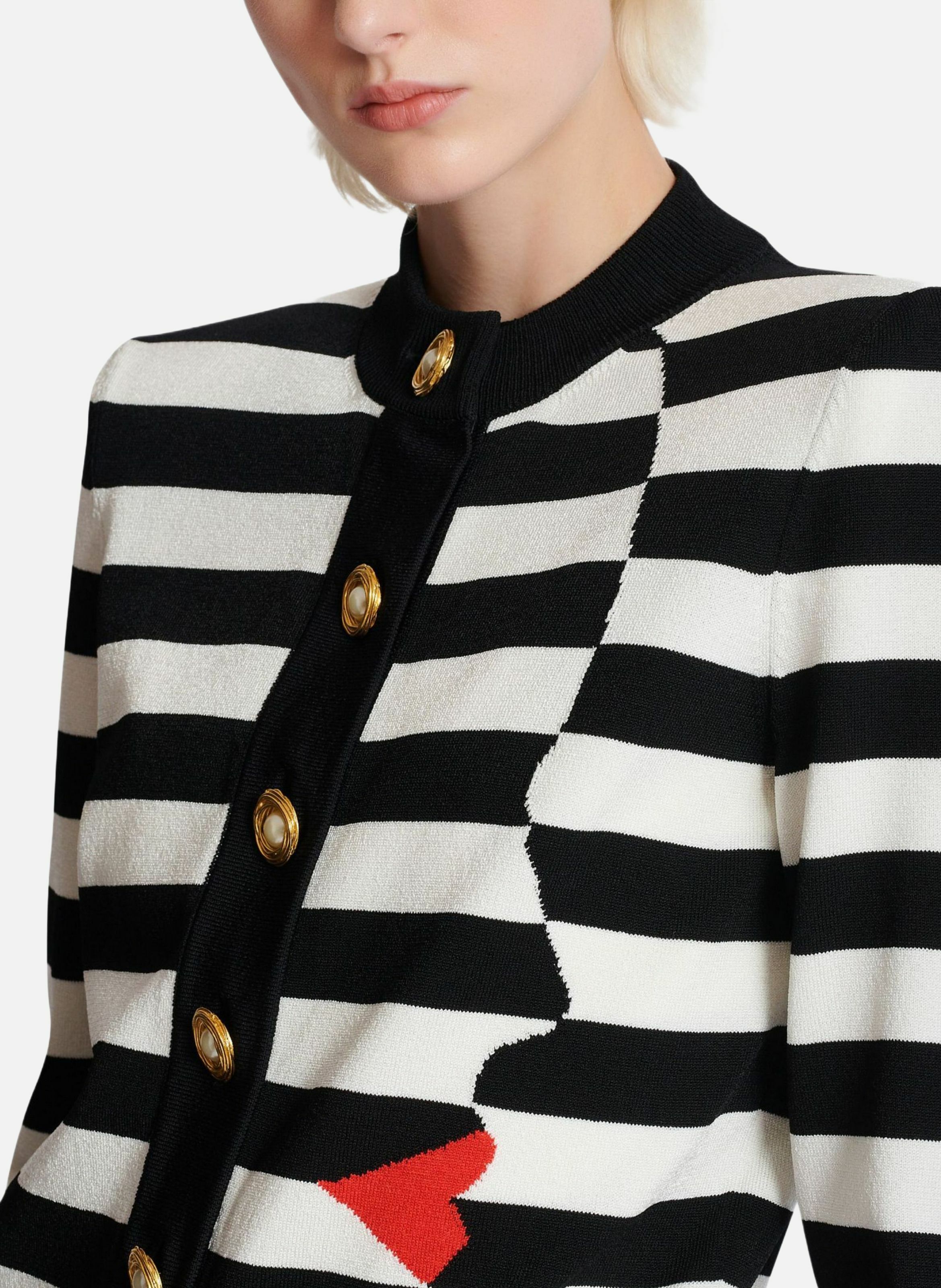 Cardigan en maille motif face marinière BALMAIN Noir