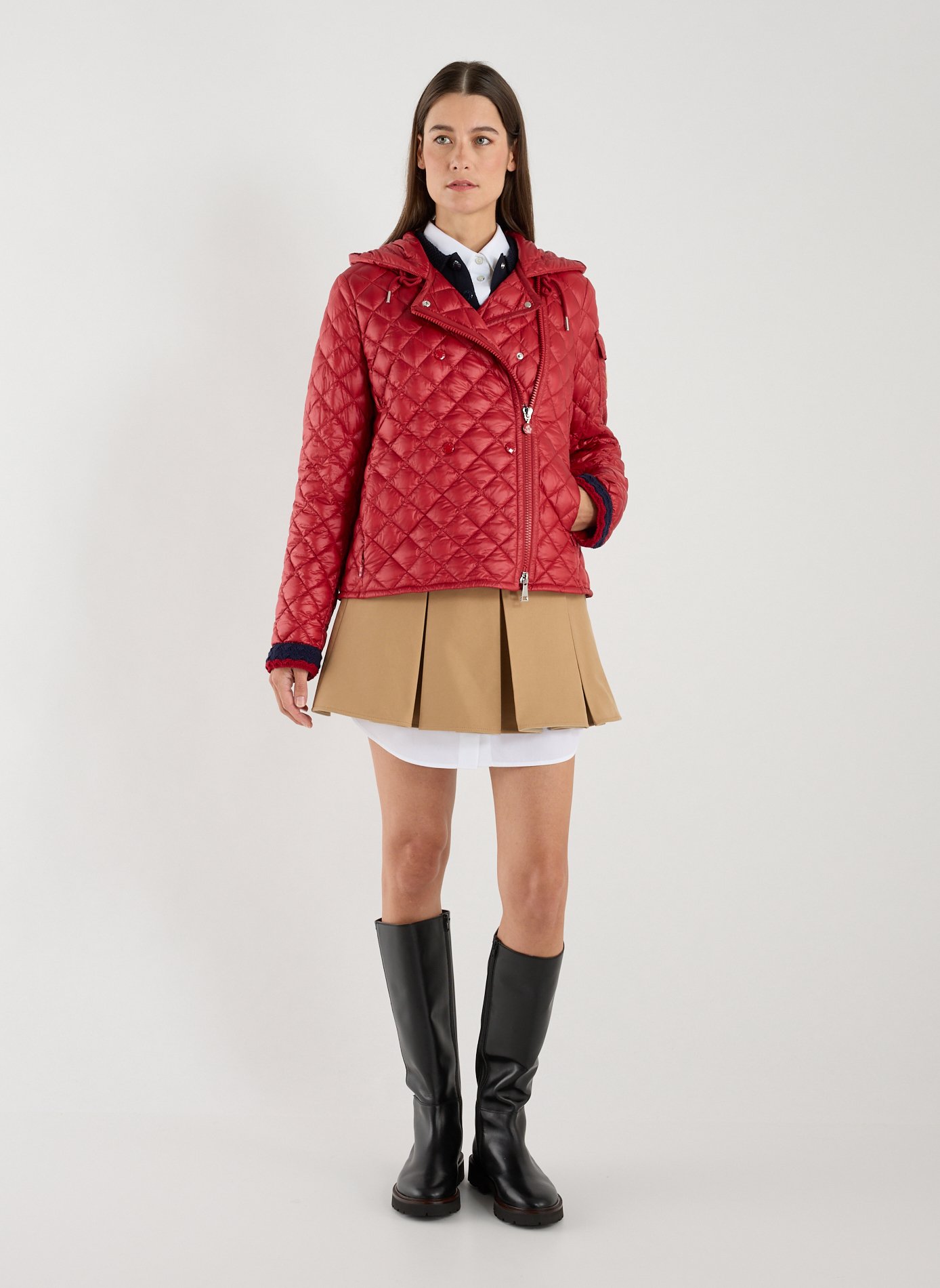 Quilted straight hooded jacket MONCLER Red