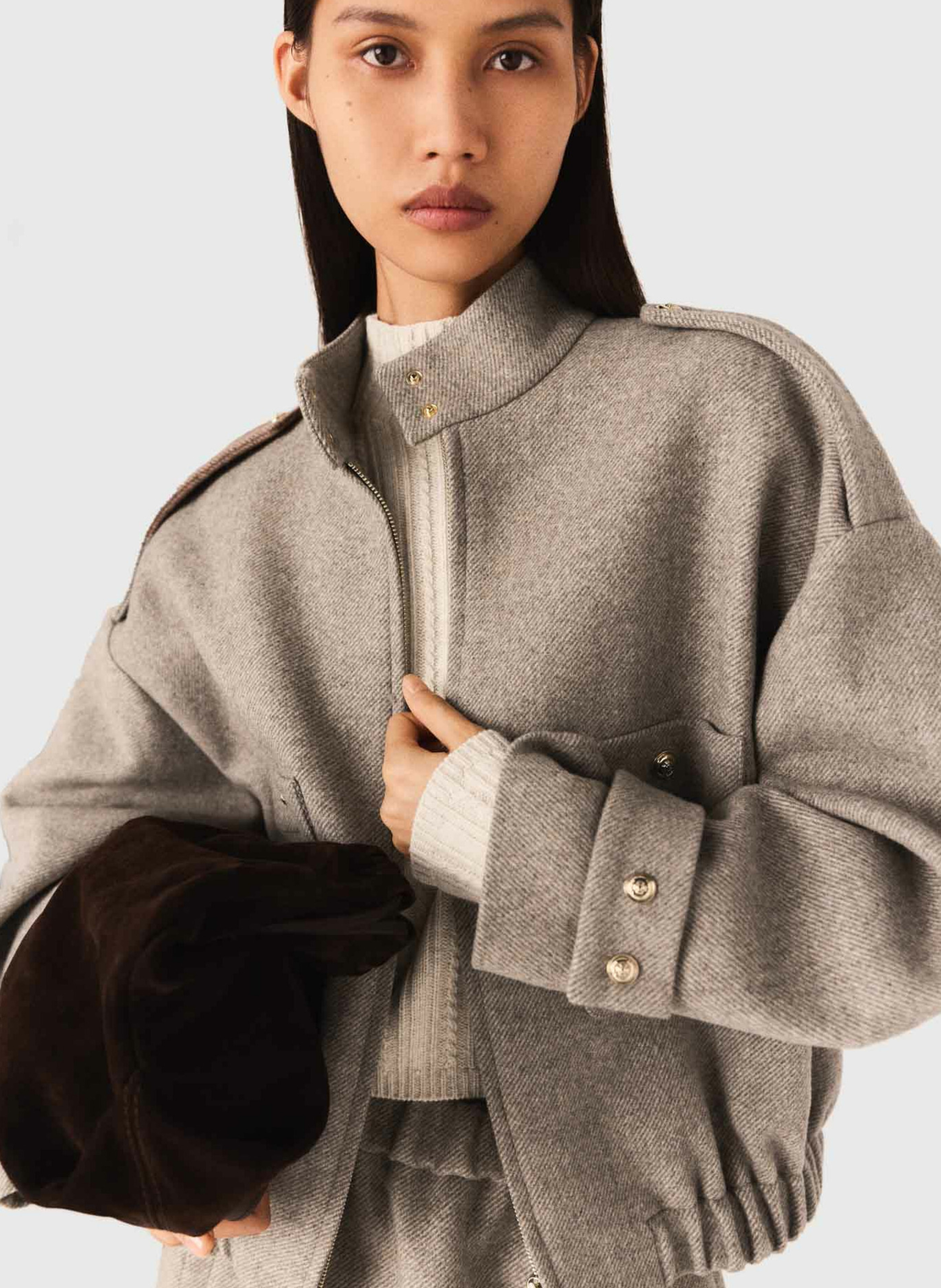 Blouson col montant en laine mélangée MAJE Beige