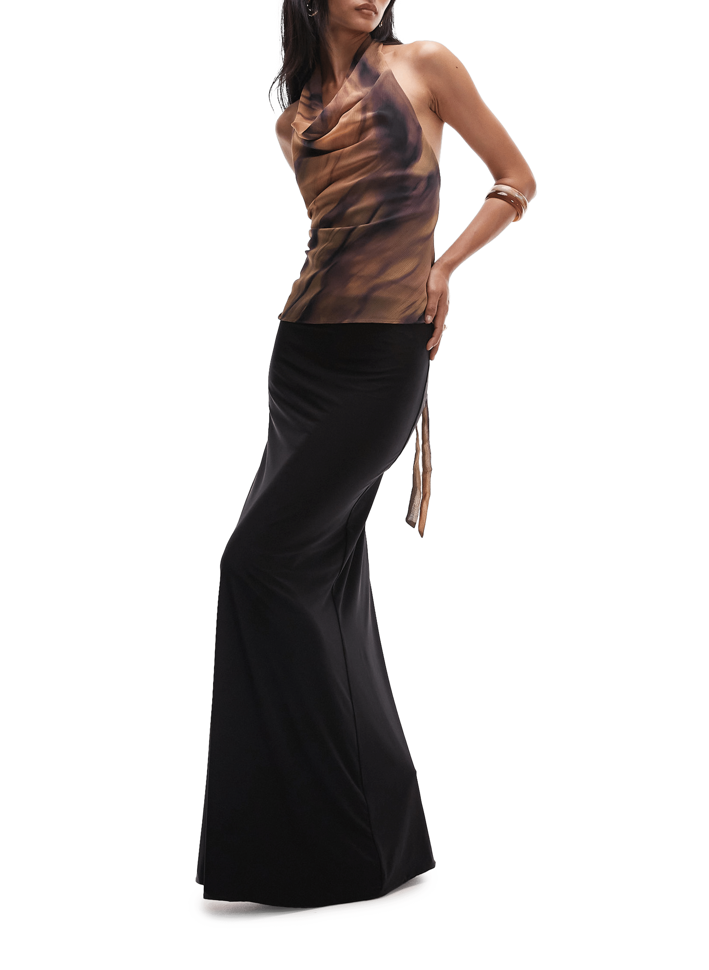 Top dos-nu imprimé TOPSHOP Marron