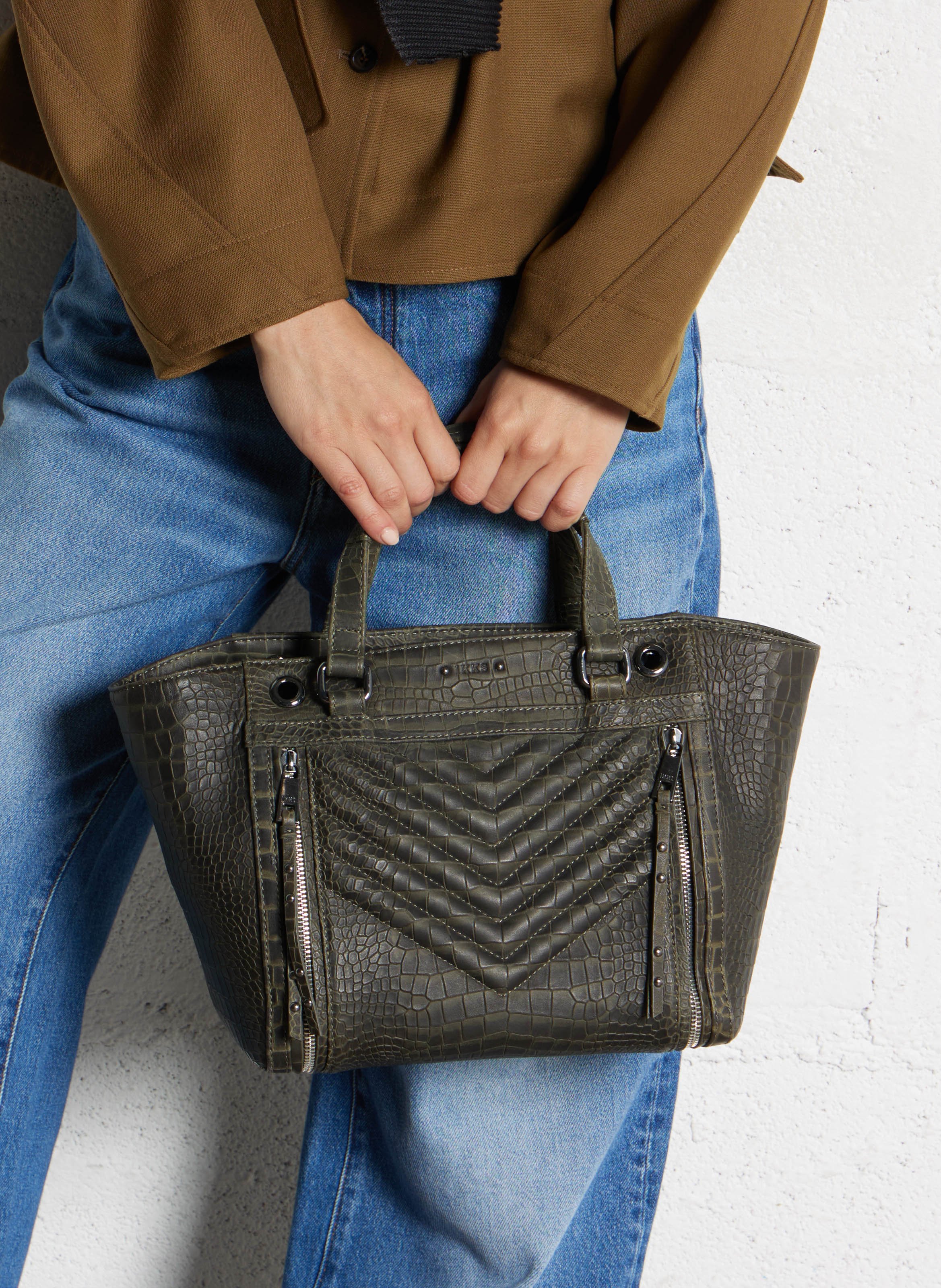 Cabas en cuir embossé effet croco 1440 m IKKS Kaki