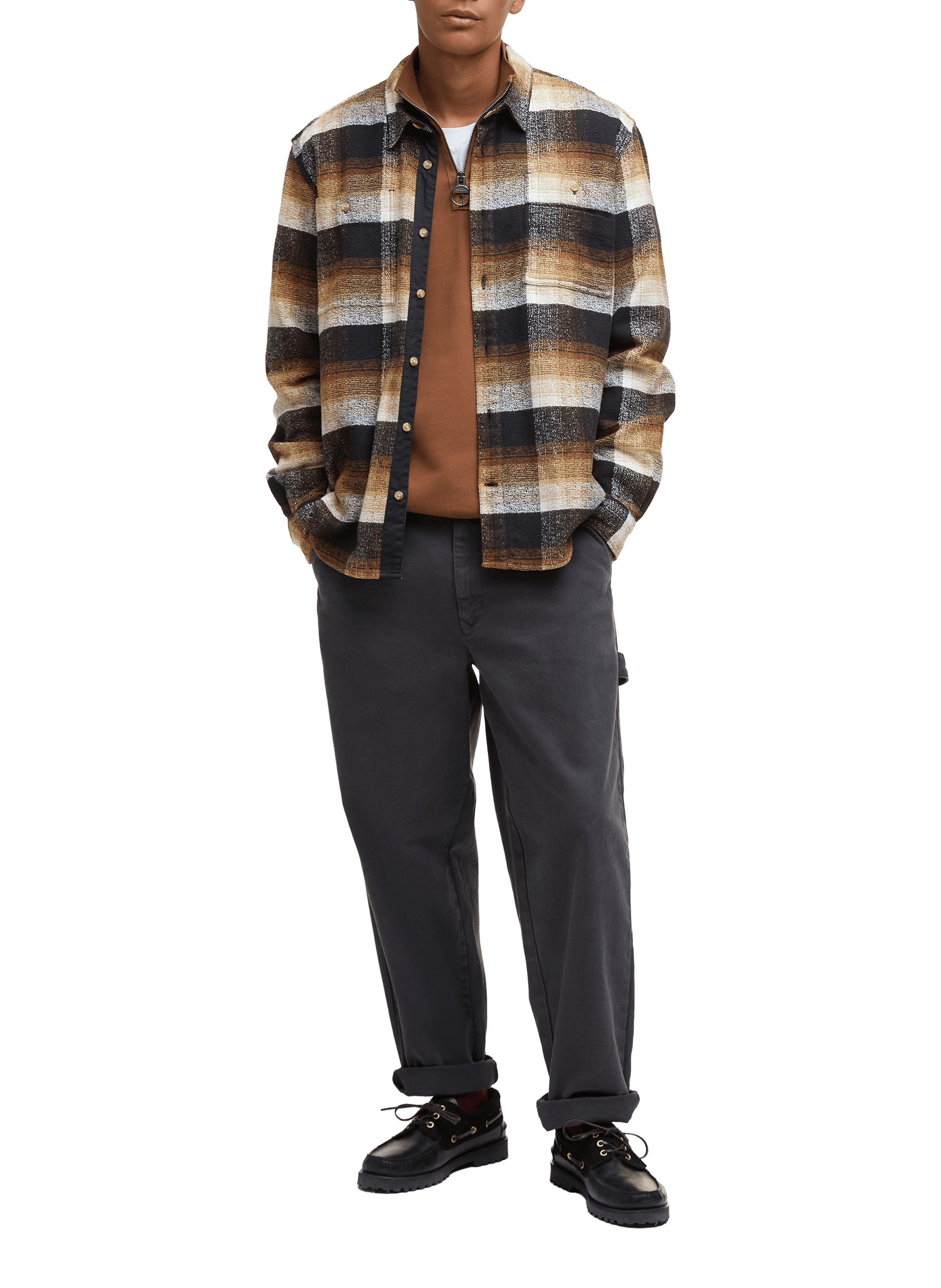 Chemise à carreaux en coton BARBOUR Marron