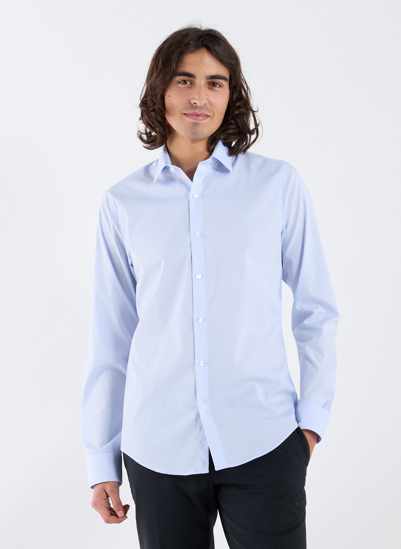 CALVIN KLEIN Chemise slim en coton mélangé Bleu