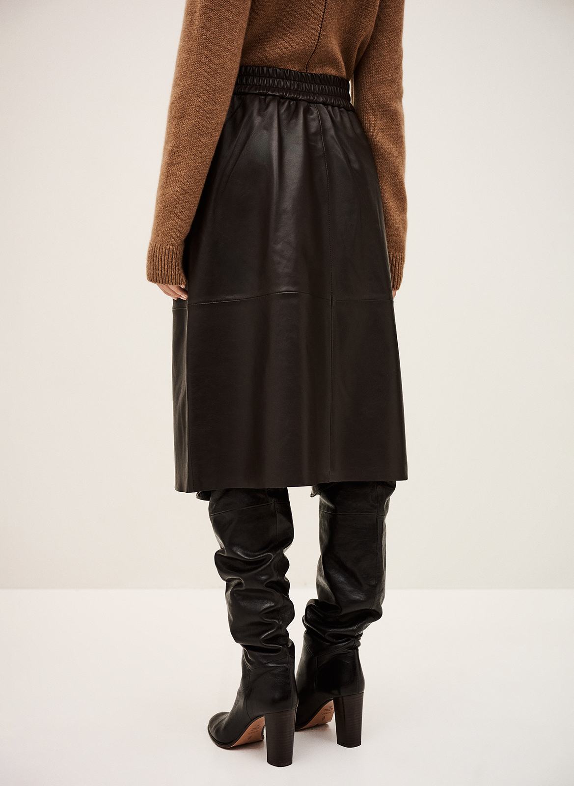 Jupe midi en cuir pona BA&SH Marron