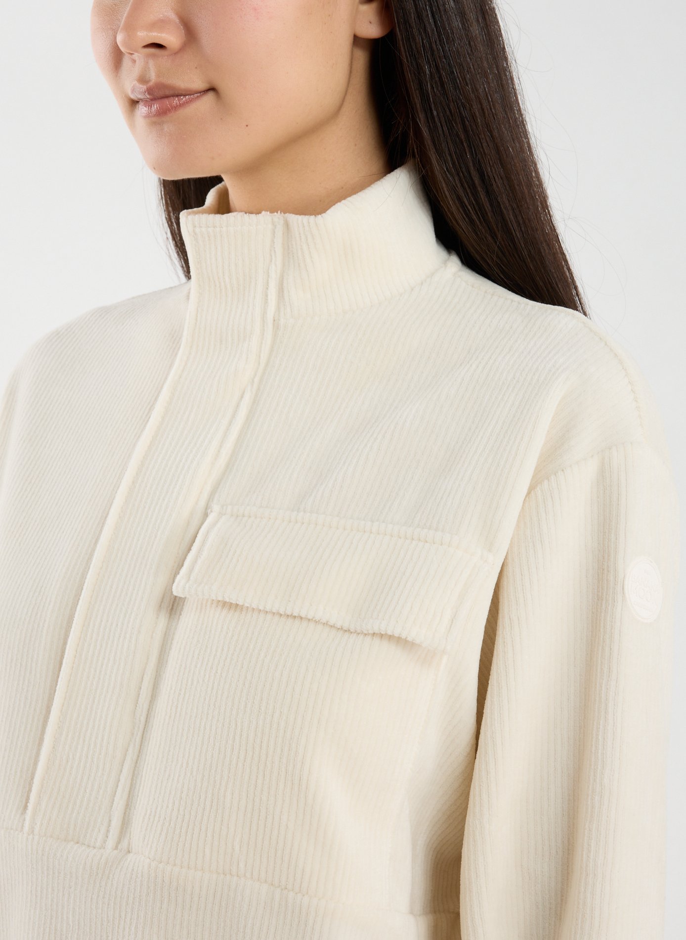 Ribbed velvet sweatshirt with zip collar in cotton blend BANANA MOON Beige