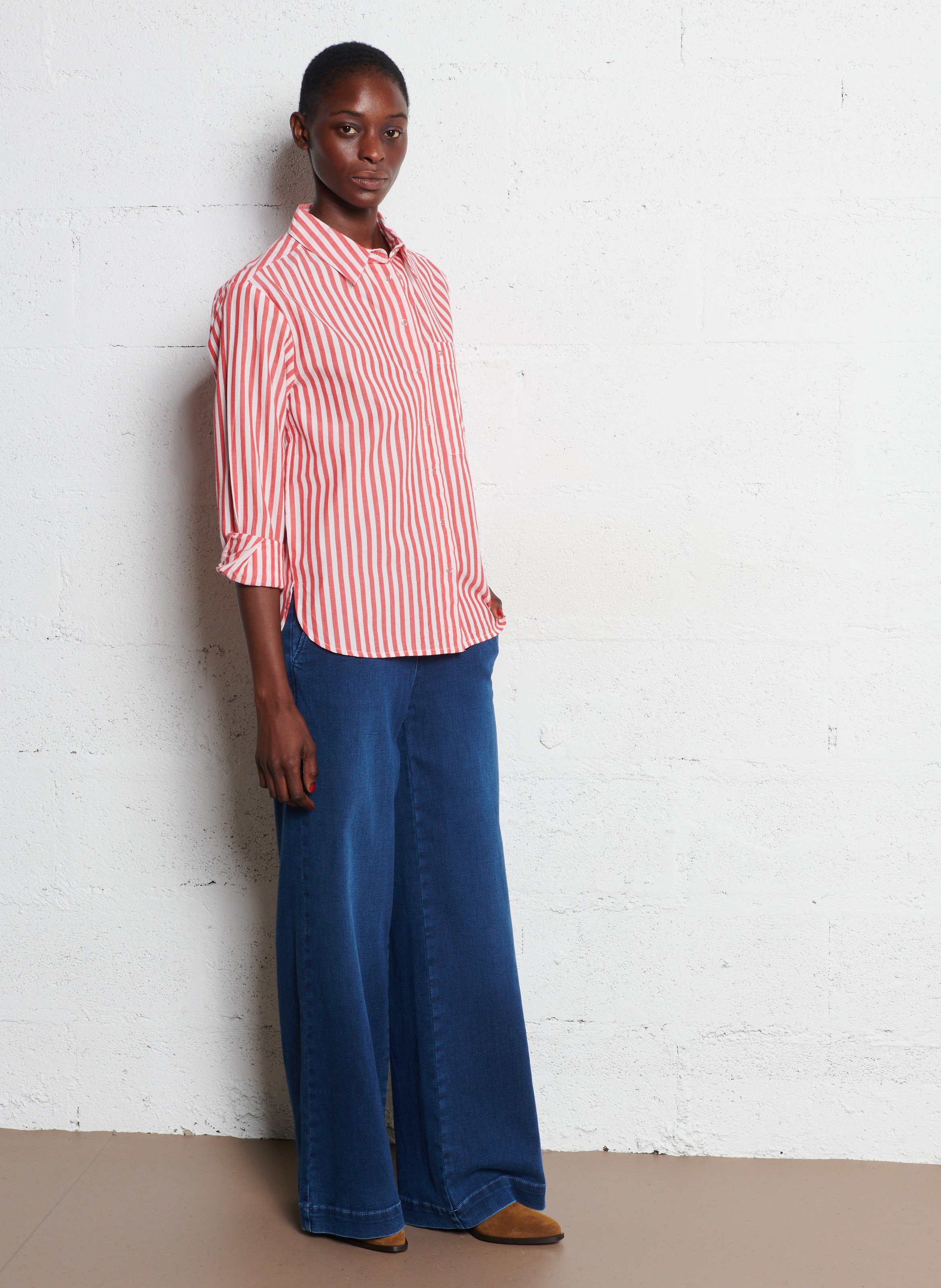 Chemise droite à rayures en coton samy MAISON 123 Rouge