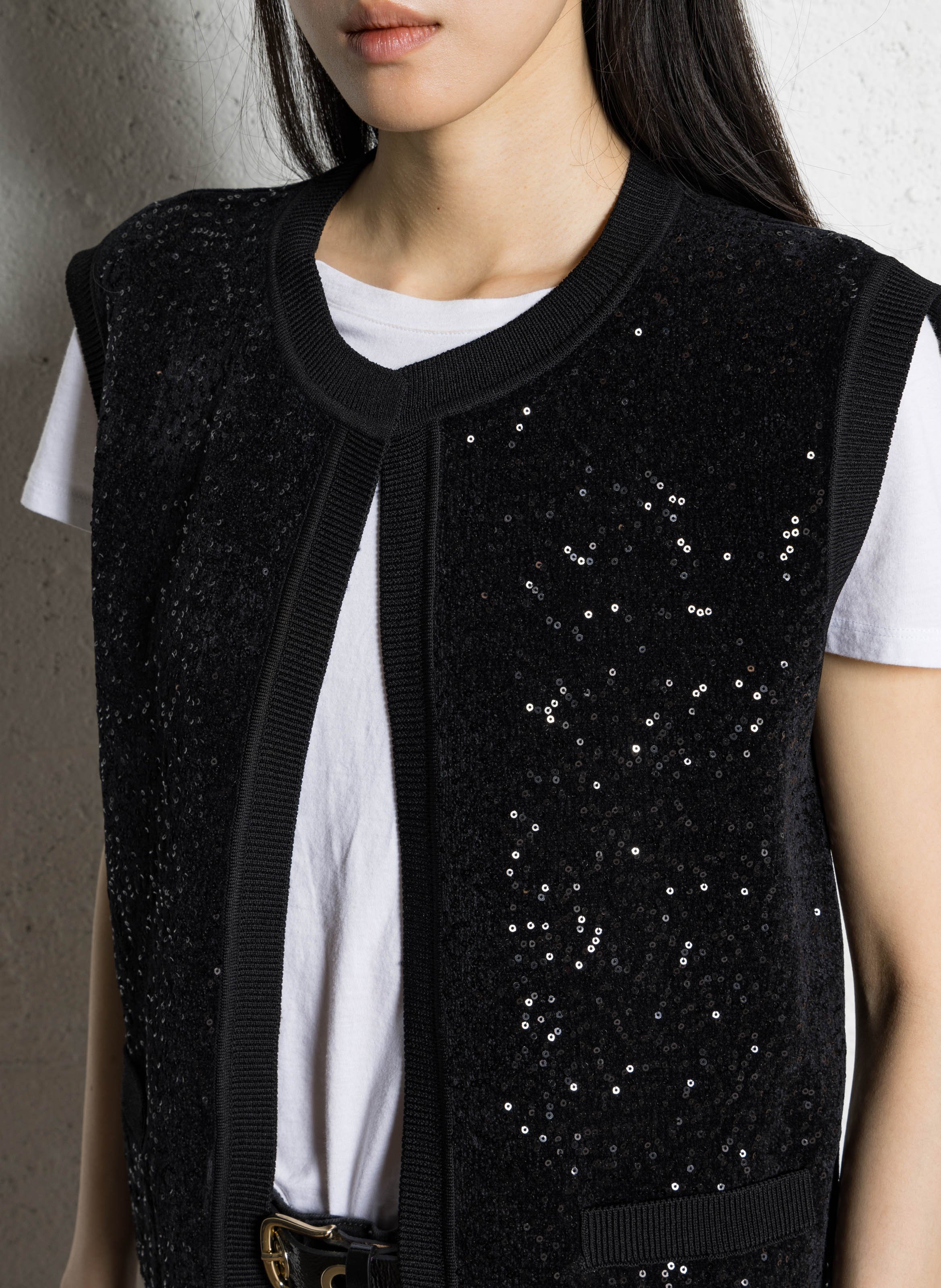 Gilet droit sans fermeture à sequins becka MAISON 123 Noir