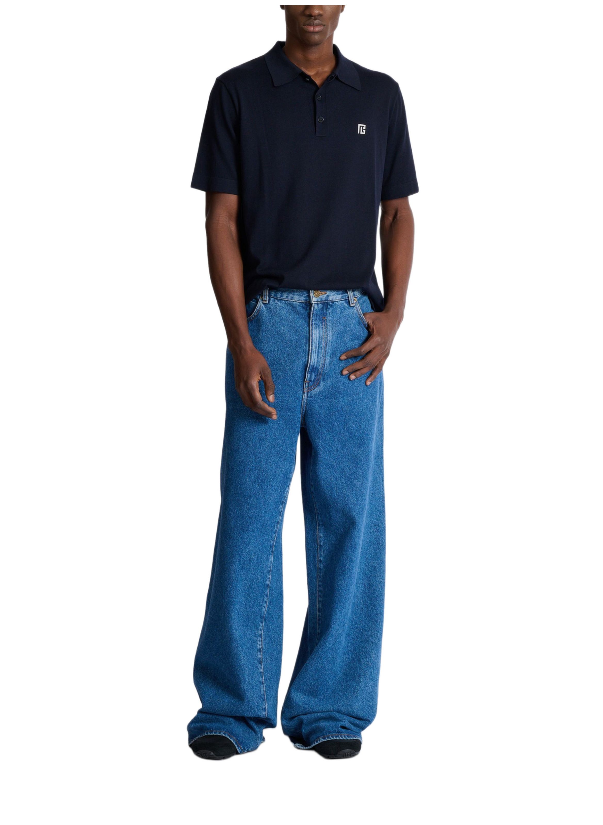 Polo en coton brodé BALMAIN Bleu