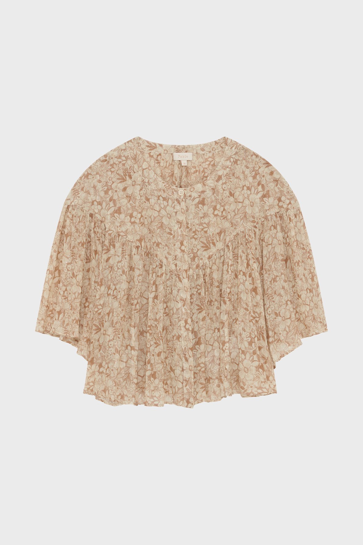 Chemise courte à fleurs et lurex - leane PABLO Beige