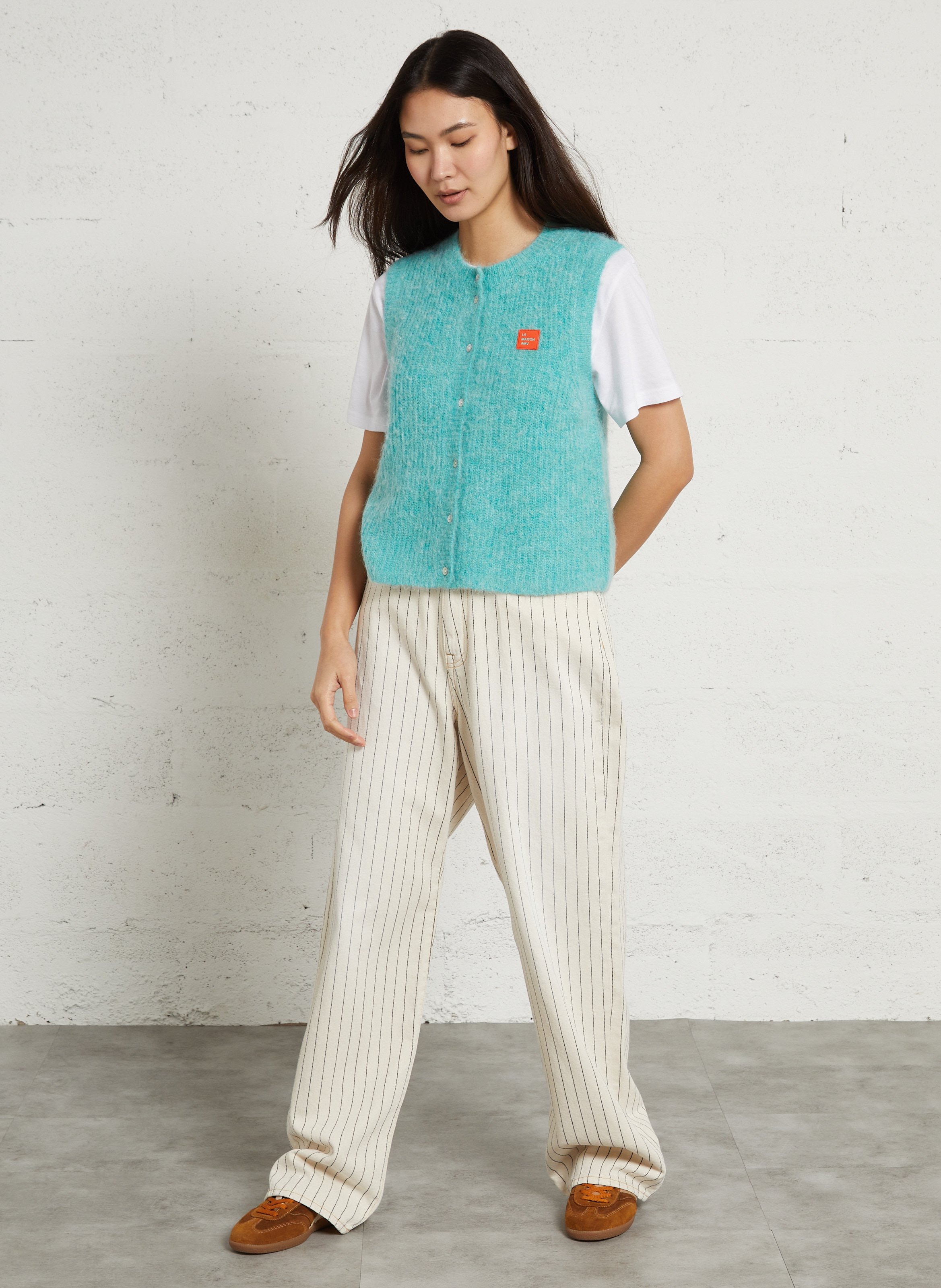 Gilet sans manches en maille duveteuse east AMERICAN VINTAGE Bleu