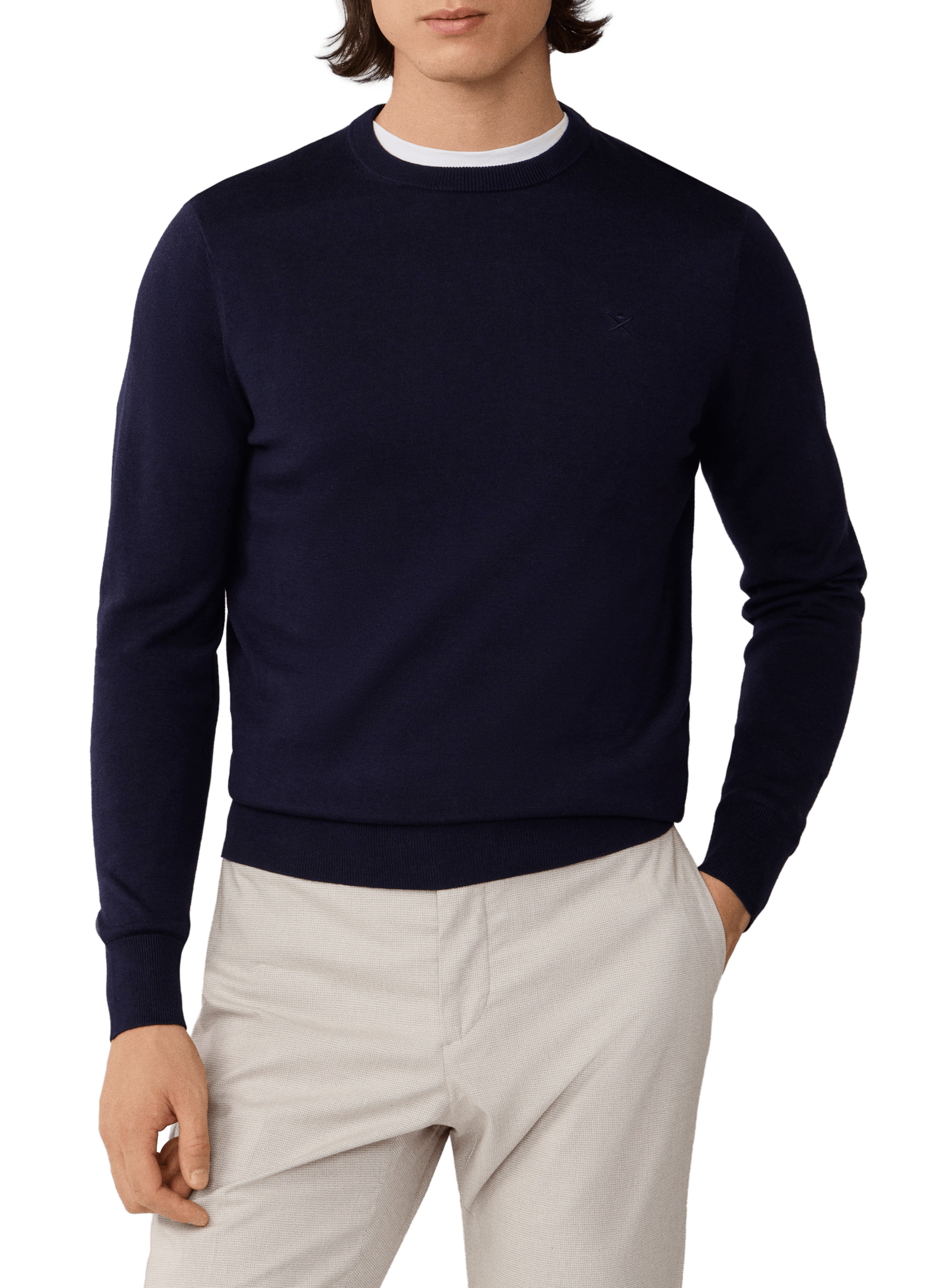 Round neck sweater in cotton and silk HACKETT Blue