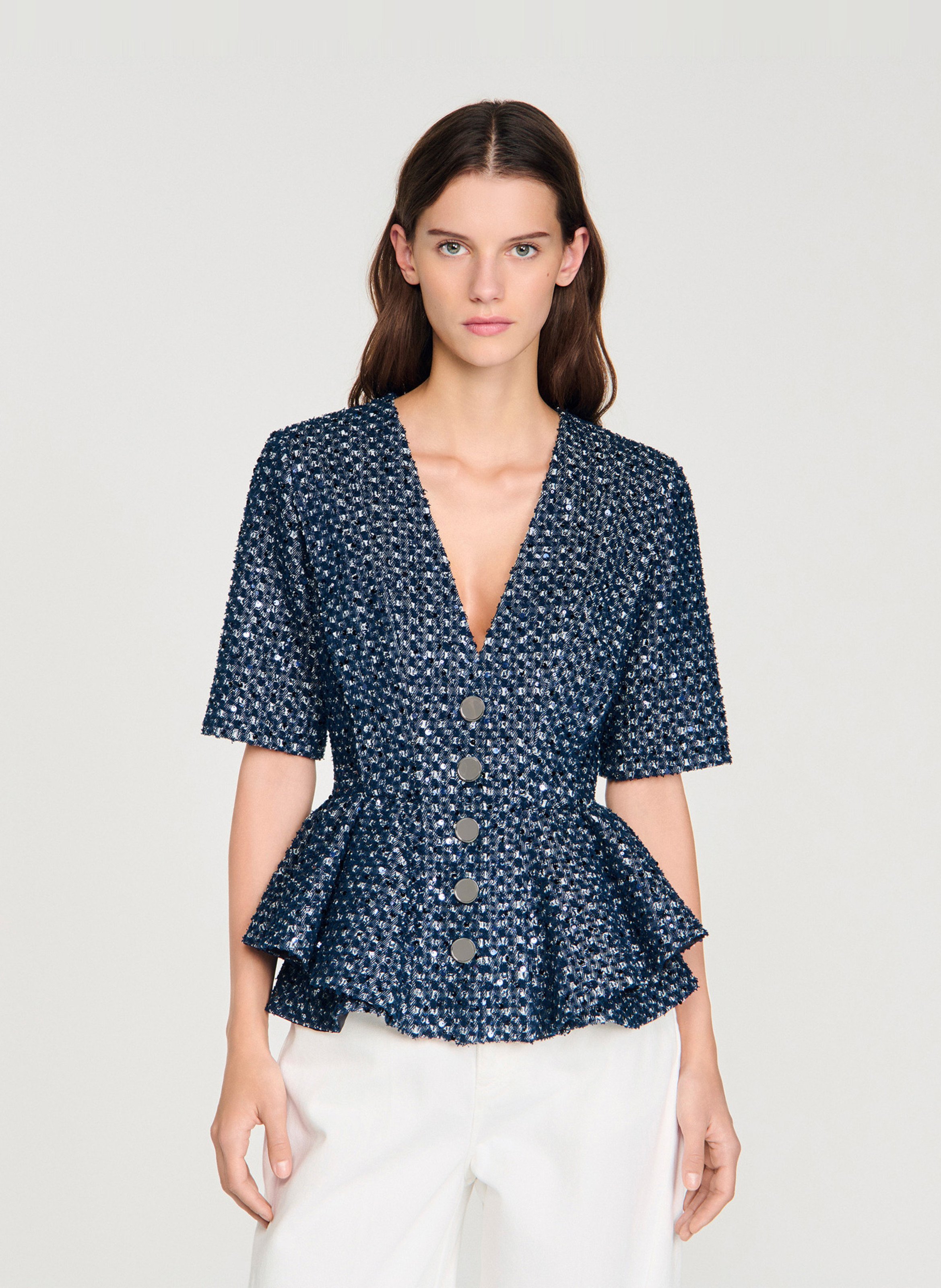 Veste col v à sequins SANDRO Bleu