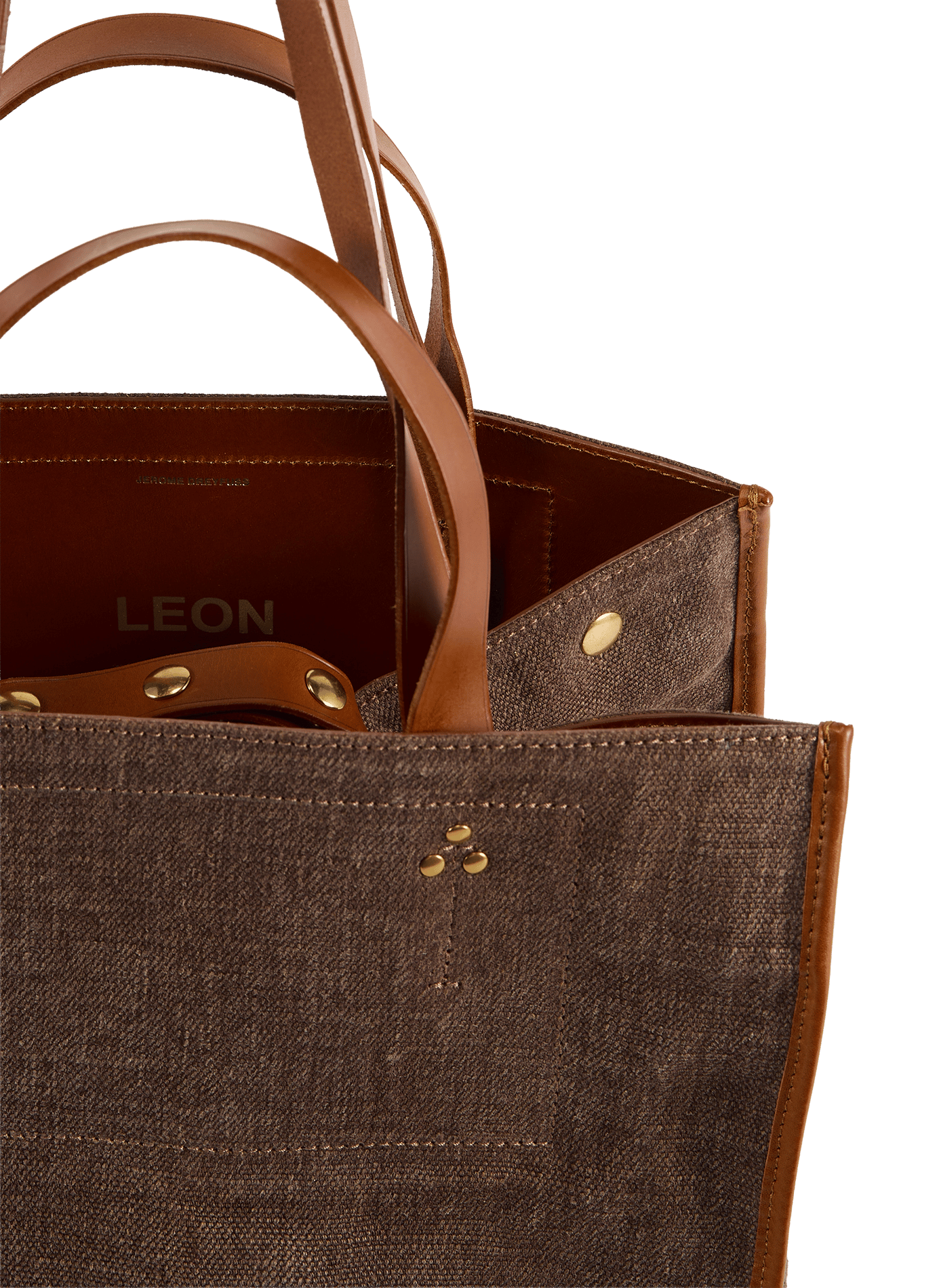 Sac cabas Léon M en coton et cuir JÉRÔME DREYFUSS Marron