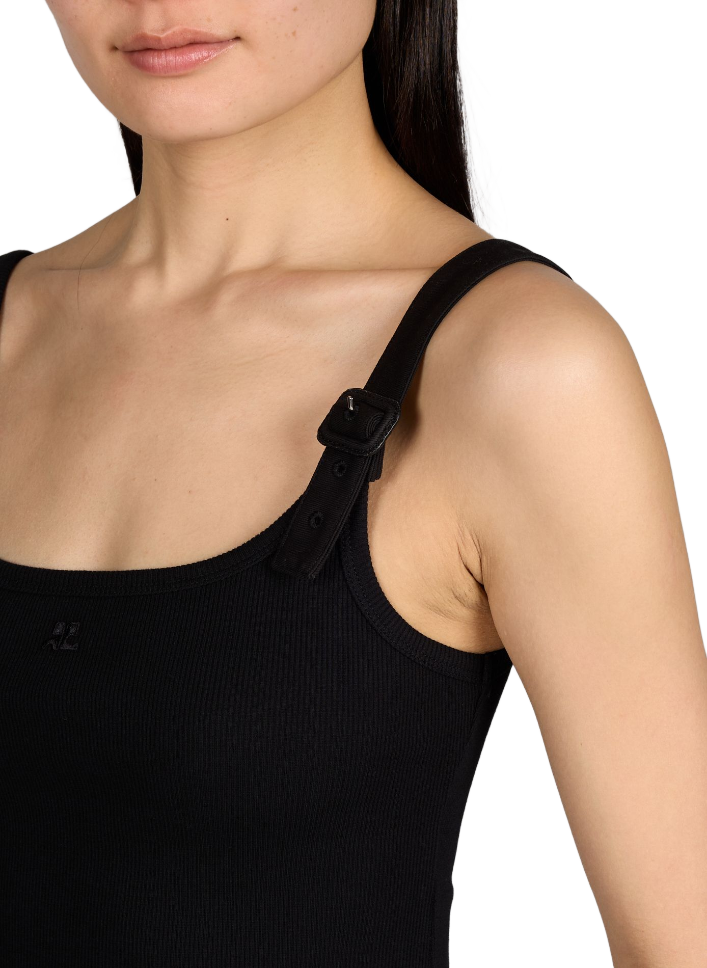 Débardeur droit en coton mélangé COURRÈGES Noir