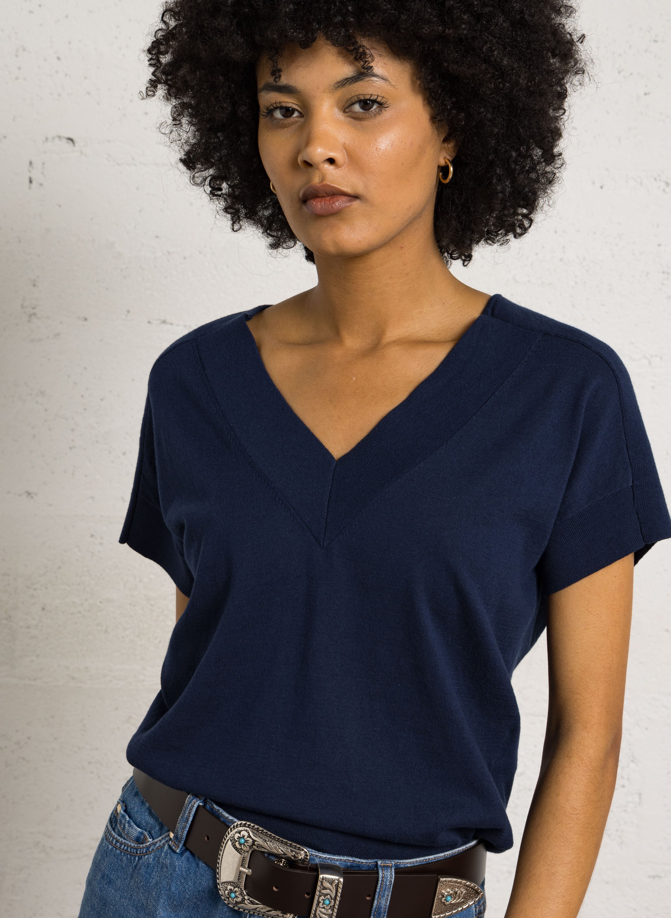 Top oversize col v en coton pretty  Encre