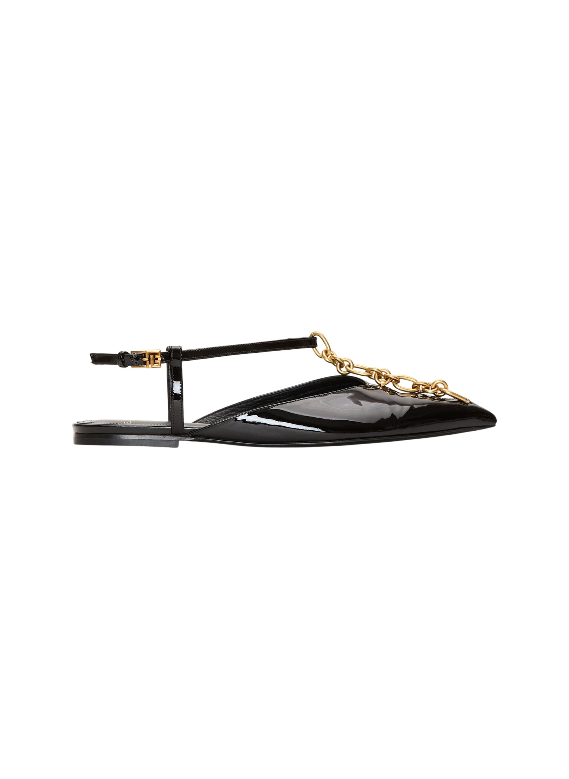 Sandales sync plates en cuir verni avec chaîne BALMAIN Noir