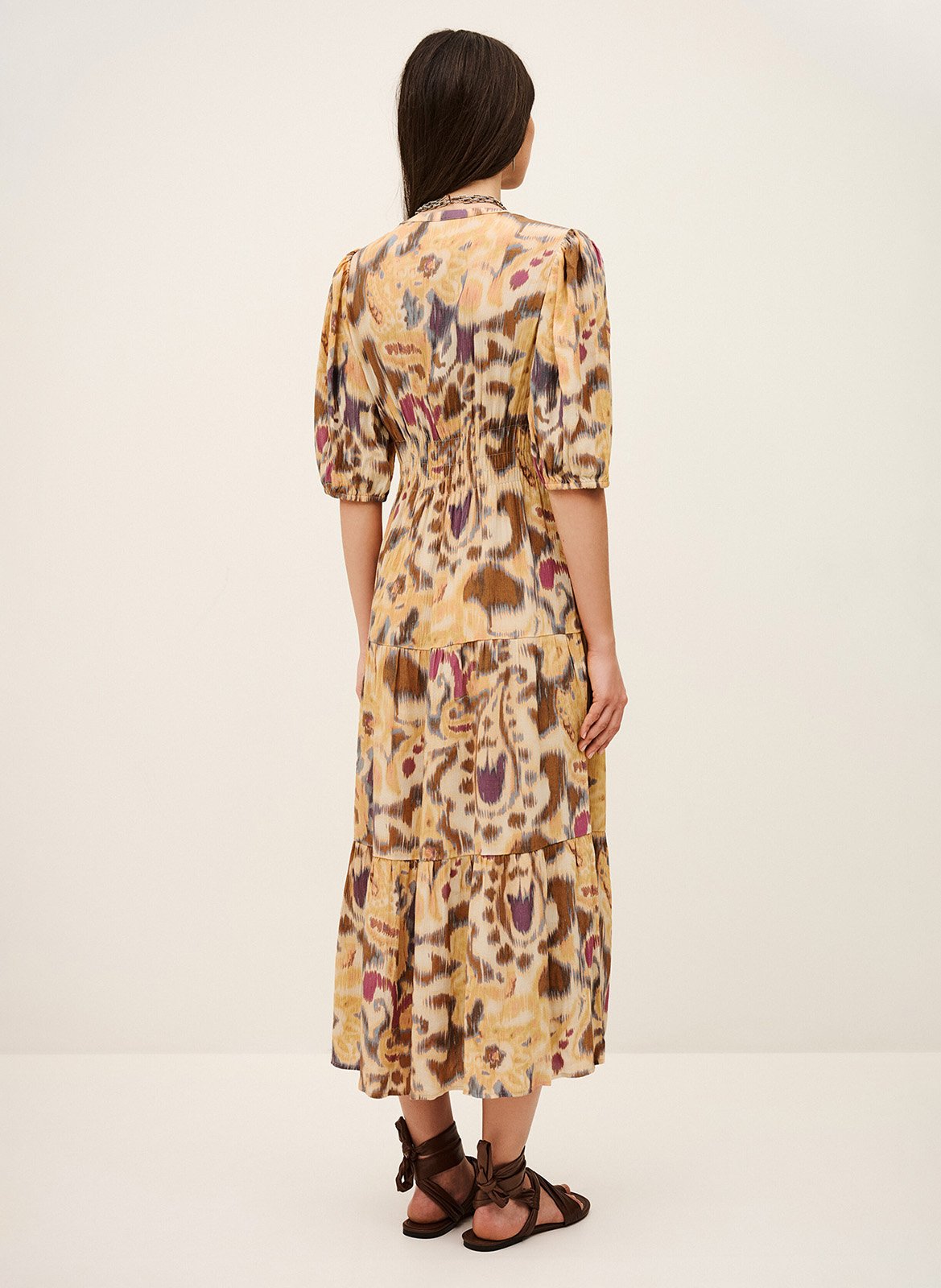 Robe midi col v imprimée madelia BA&SH Jaune