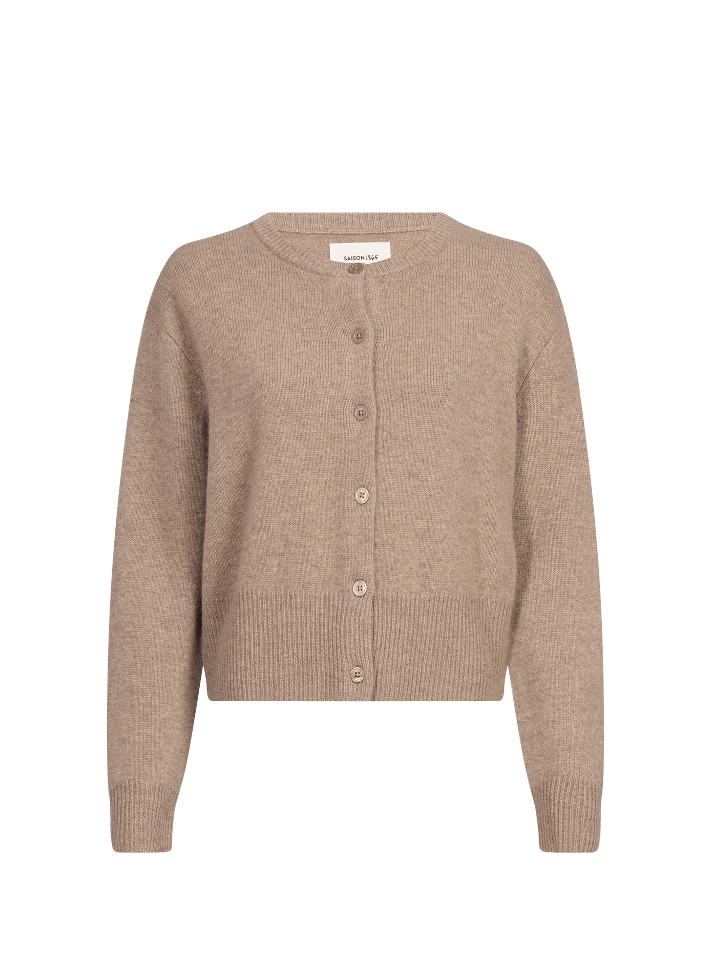 Cardigan duveteux à col rond en cachemire SAISON 1865 Marron