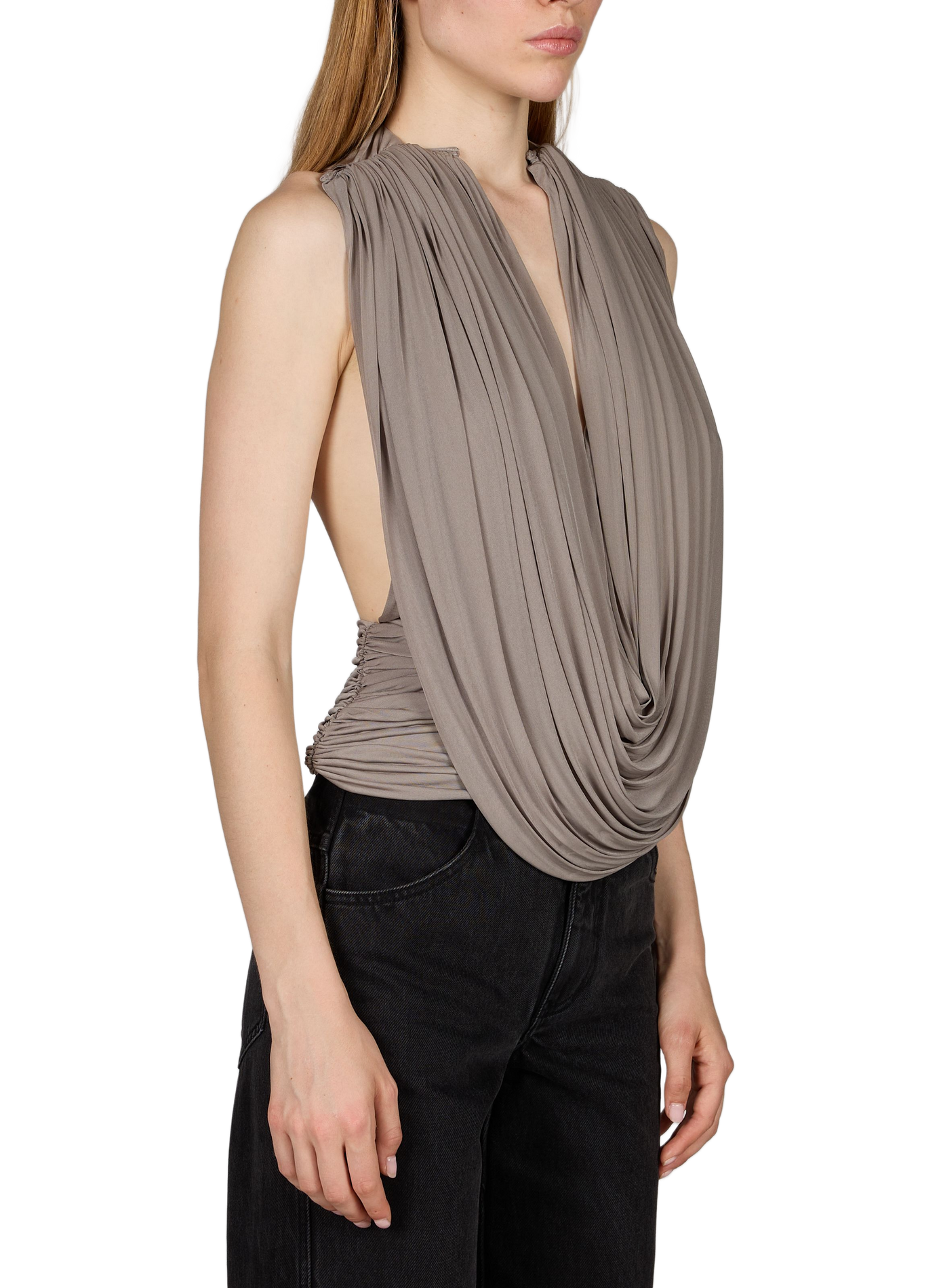 Top with plunging draped neckline CHRISTOPHER ESBER Beige