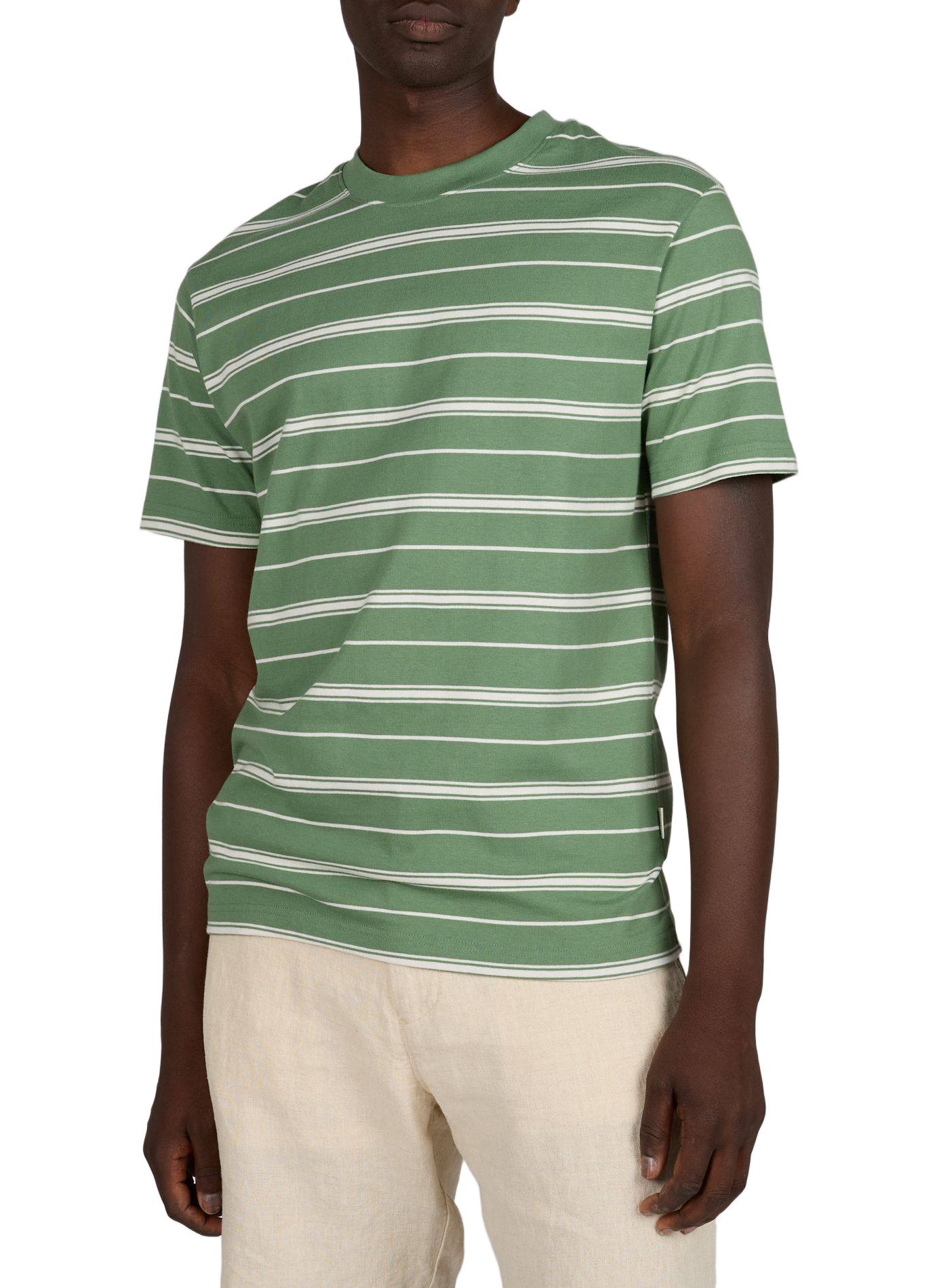 Round neck striped cotton T-shirt MINIMUM Green