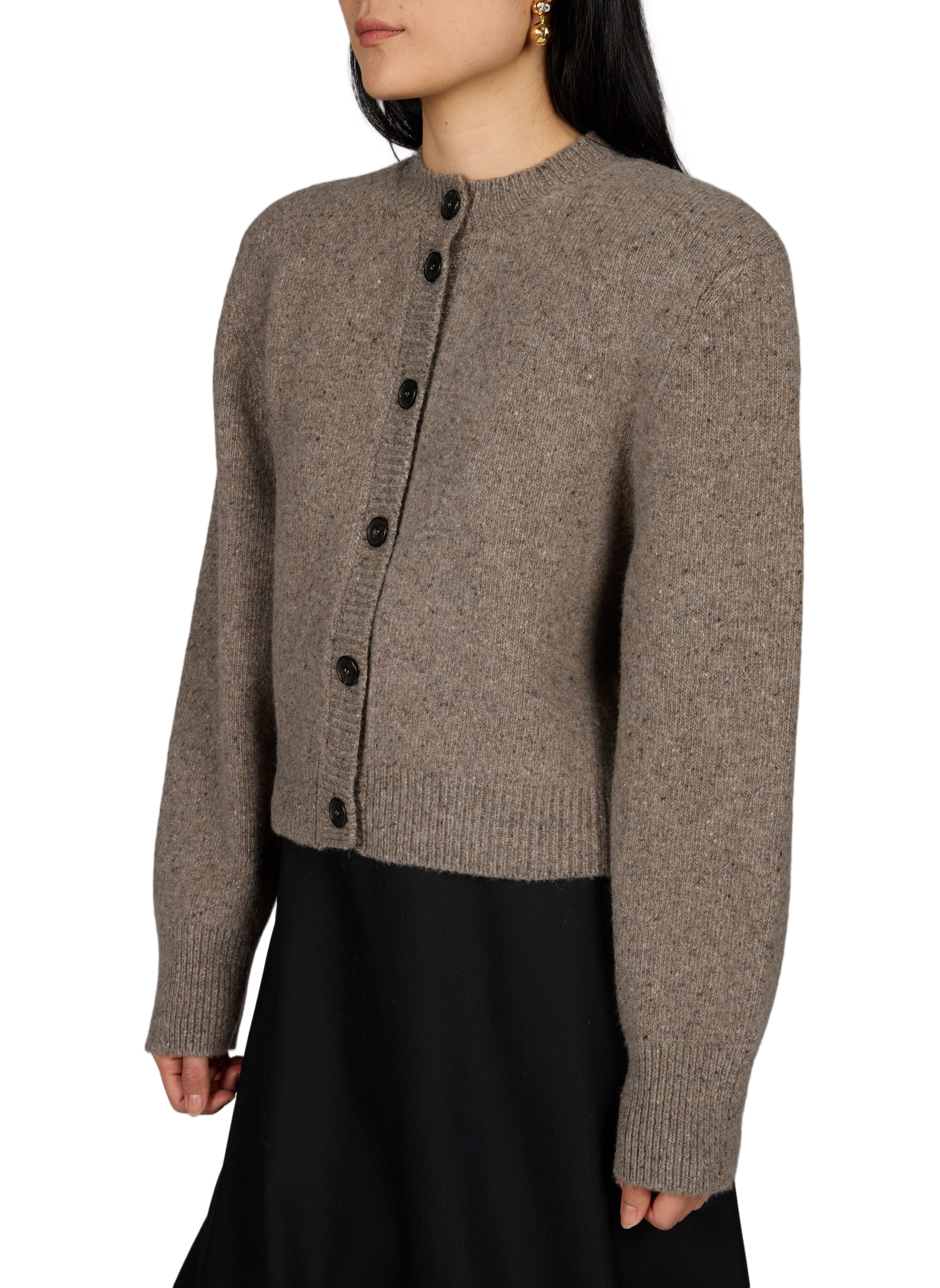 Rundhalsausschnitt-Strickjacke mit strukturierten Schultern aus Wollmischung ROHE FRAMES Grau