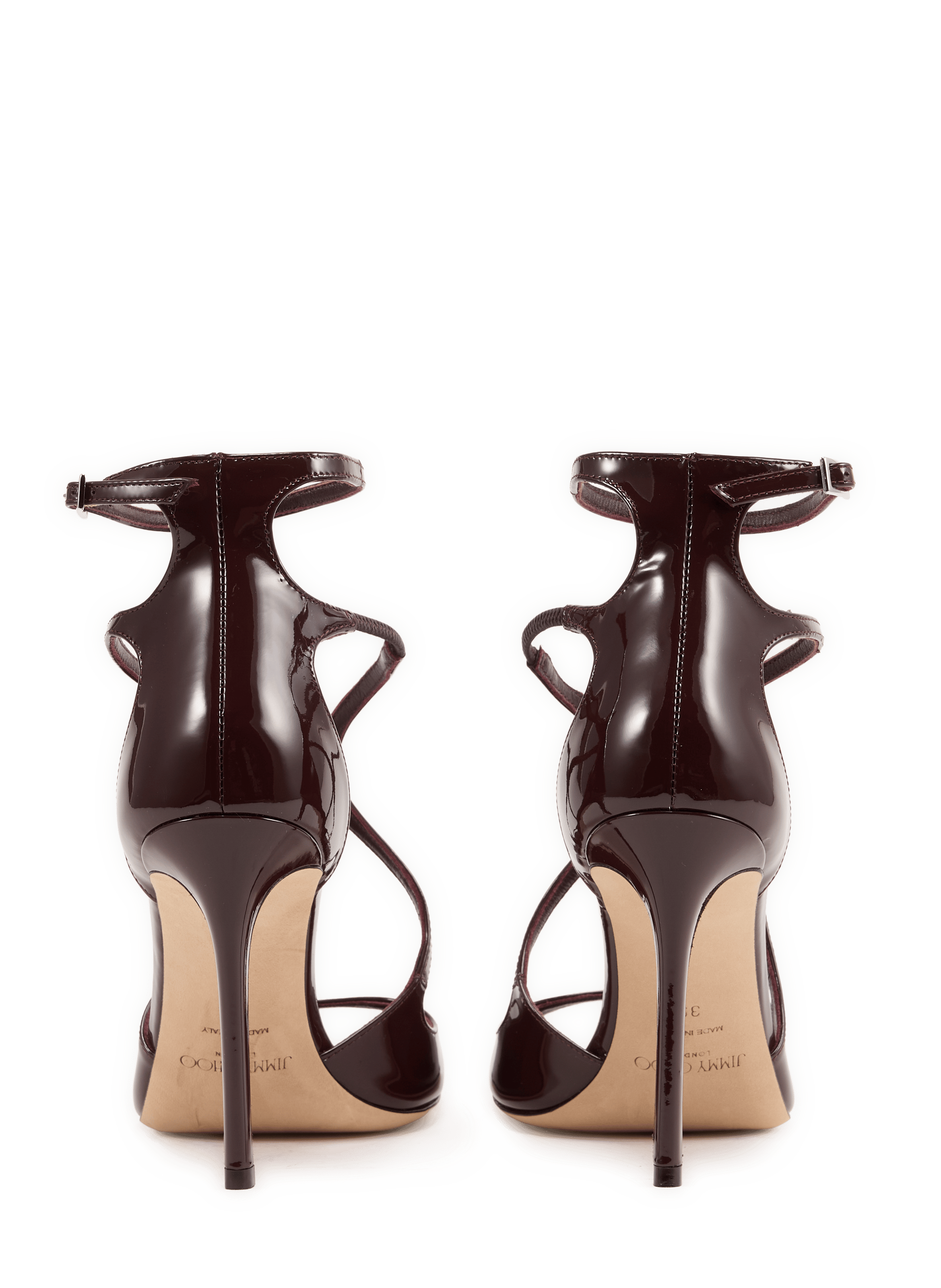 Sandales Azia 95 à talons en cuir vernis JIMMY CHOO Marron