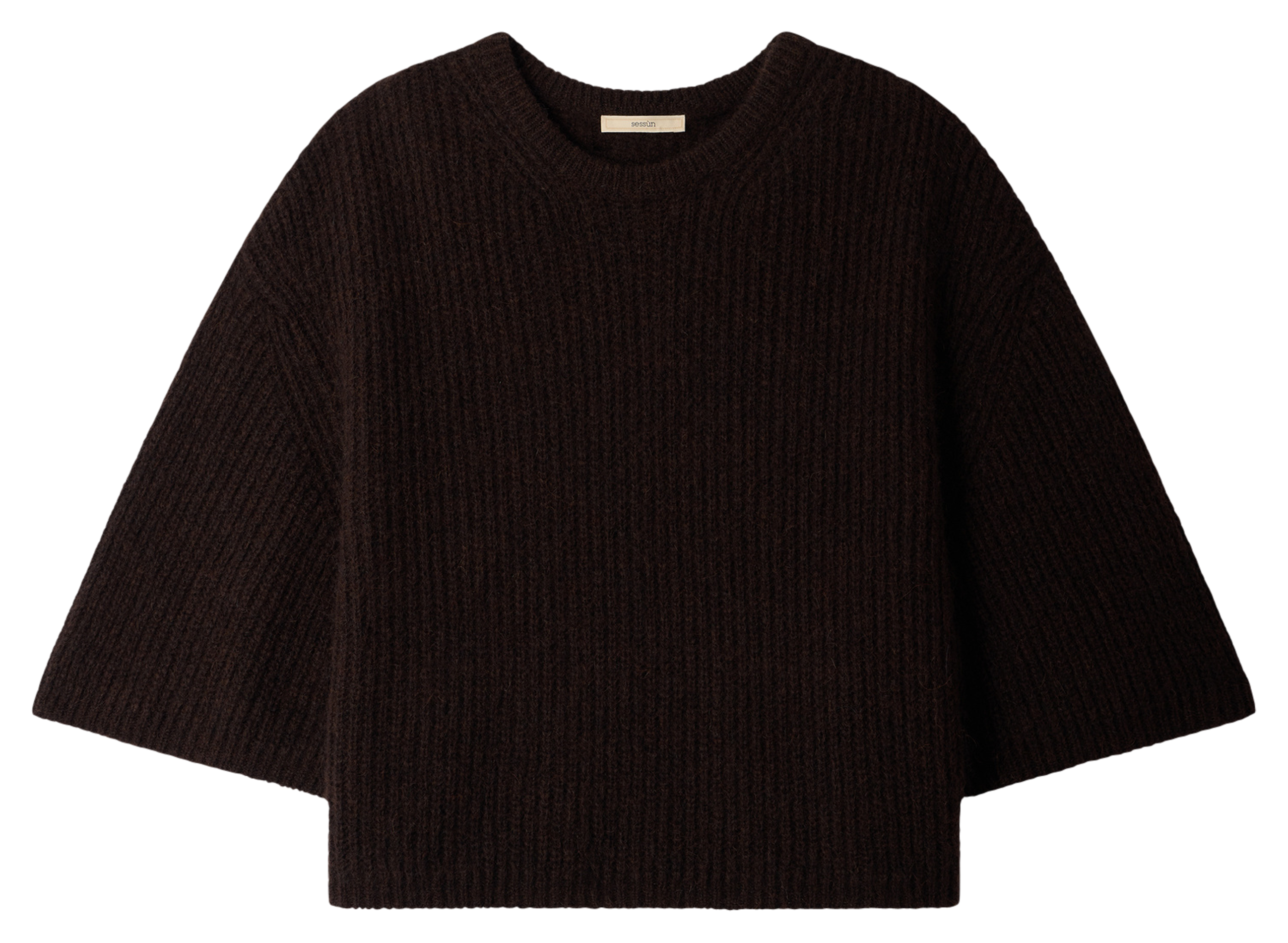 Pull ample col rond manches 3/4 en laine mélangée tallon SESSUN Marron
