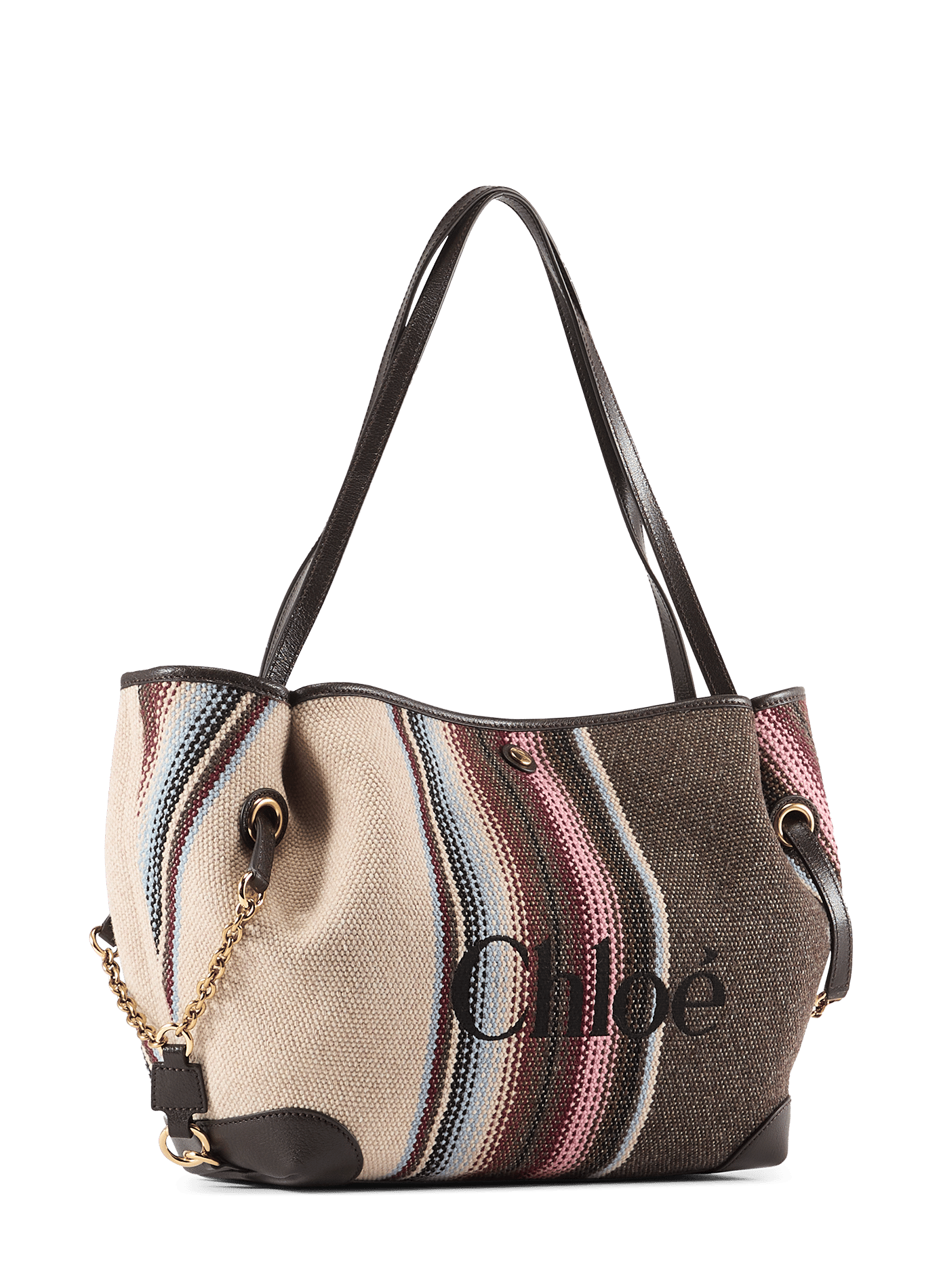 Striped Clover tote bag in cotton and leather CHLOÉ Brown